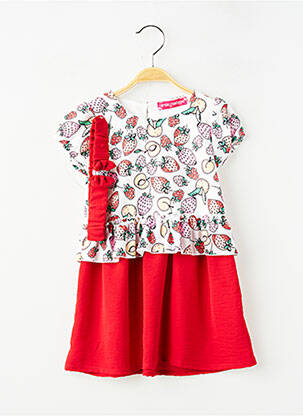 Robe courte tissage popeline manches courtes rouge P'TIT MÔME fille