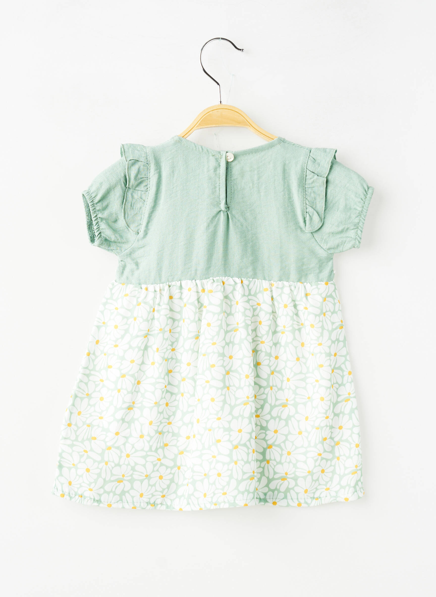 Robe courte tissage popeline manches courtes vert P'TIT MÔME fille