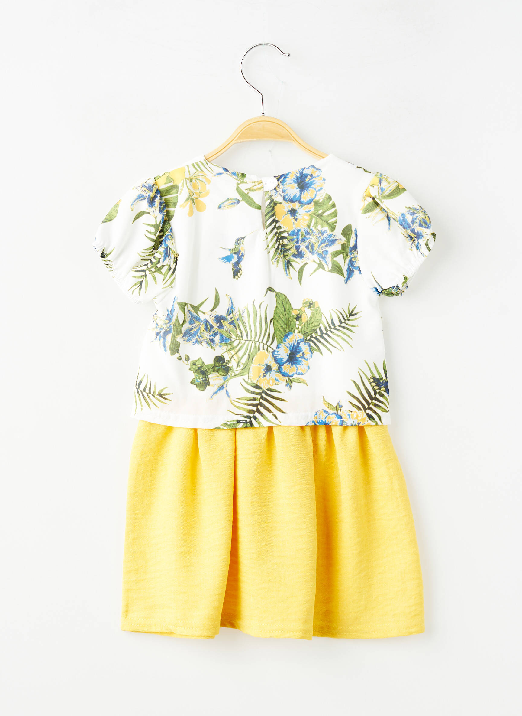 Robe courte tissage popeline manches courtes jaune P'TIT MÔME fille