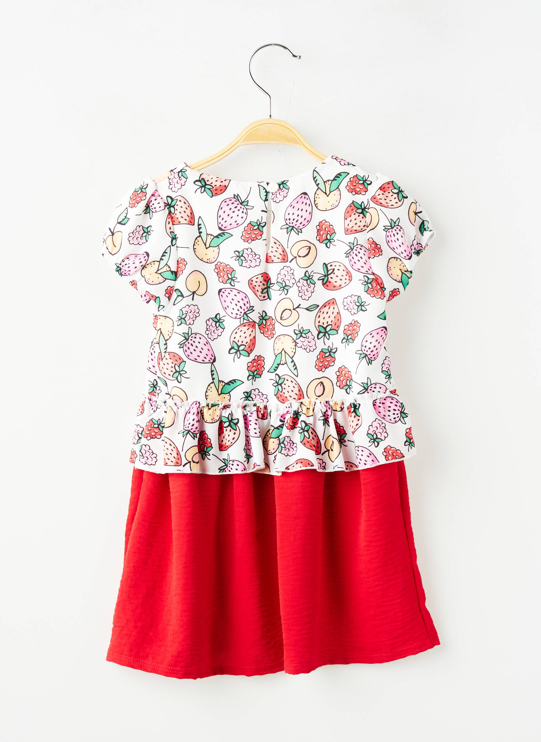 Robe courte tissage popeline manches courtes rouge P'TIT MÔME fille