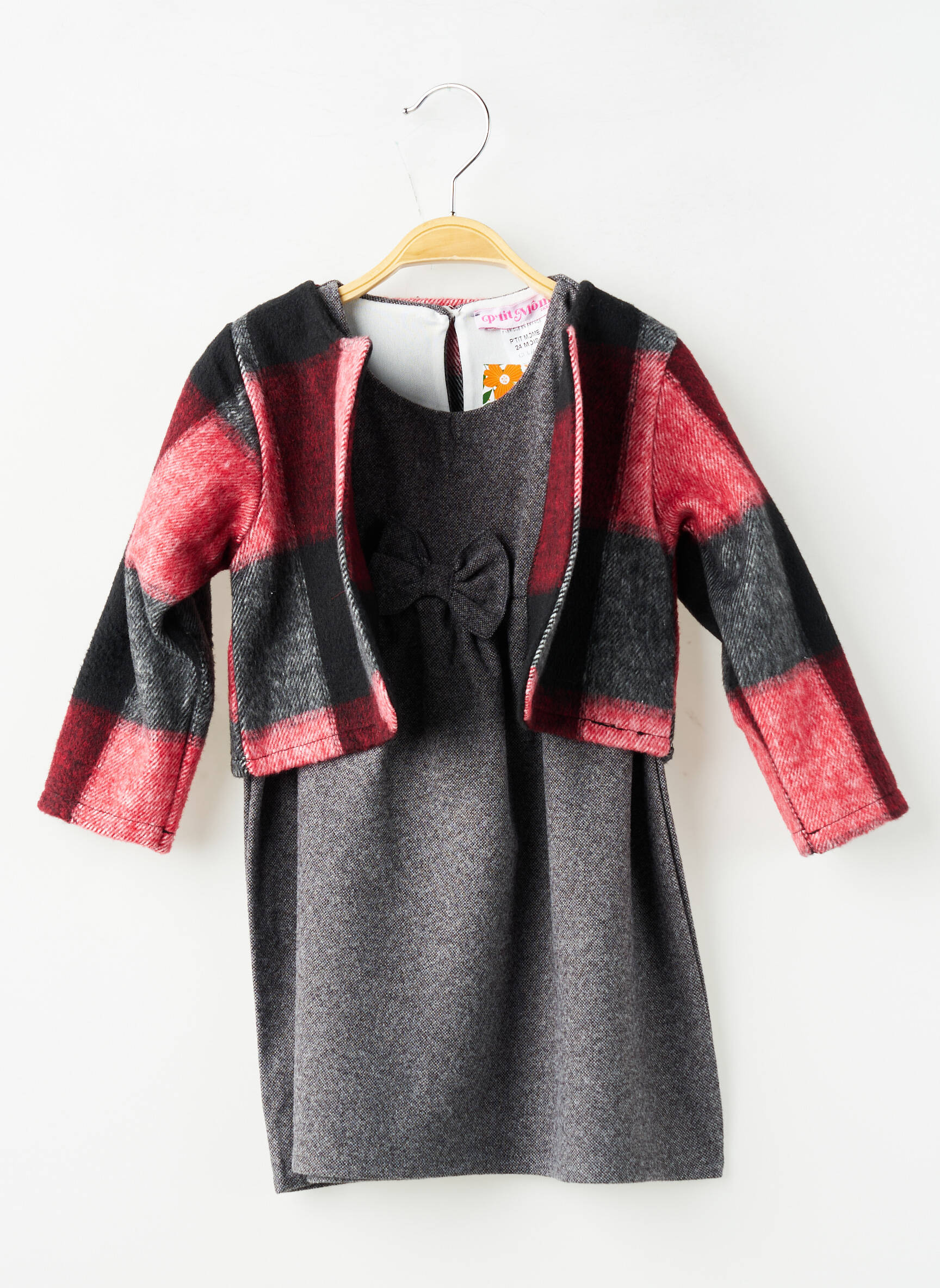 Ensemble robe manches longues gris P'TIT MÔME fille