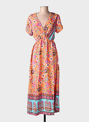 Robe longue imprimé fantaisie manches courtes orange SINOE BY BAMBOO'S femme