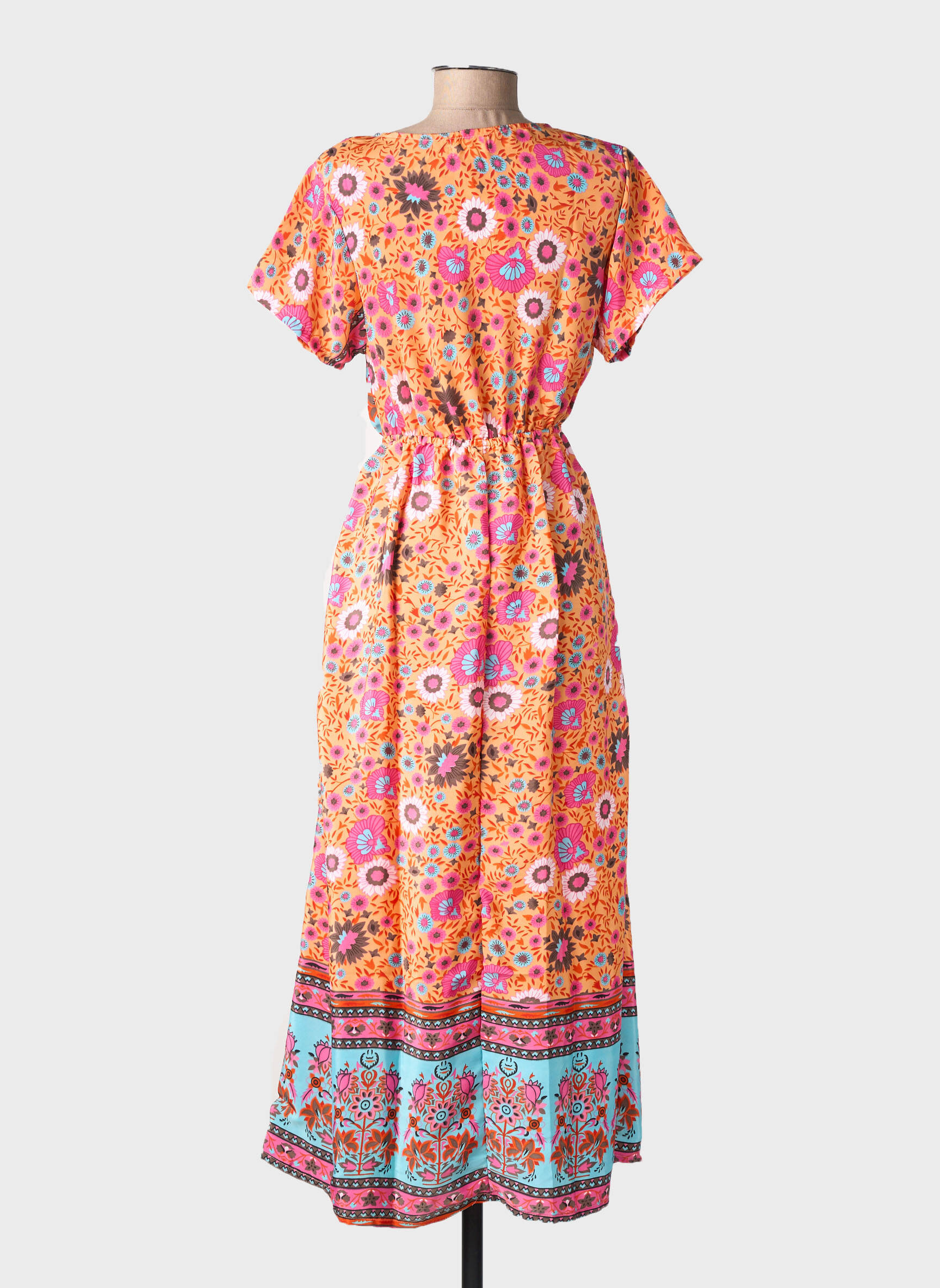 Robe longue imprimé fantaisie manches courtes orange SINOE BY BAMBOO'S femme
