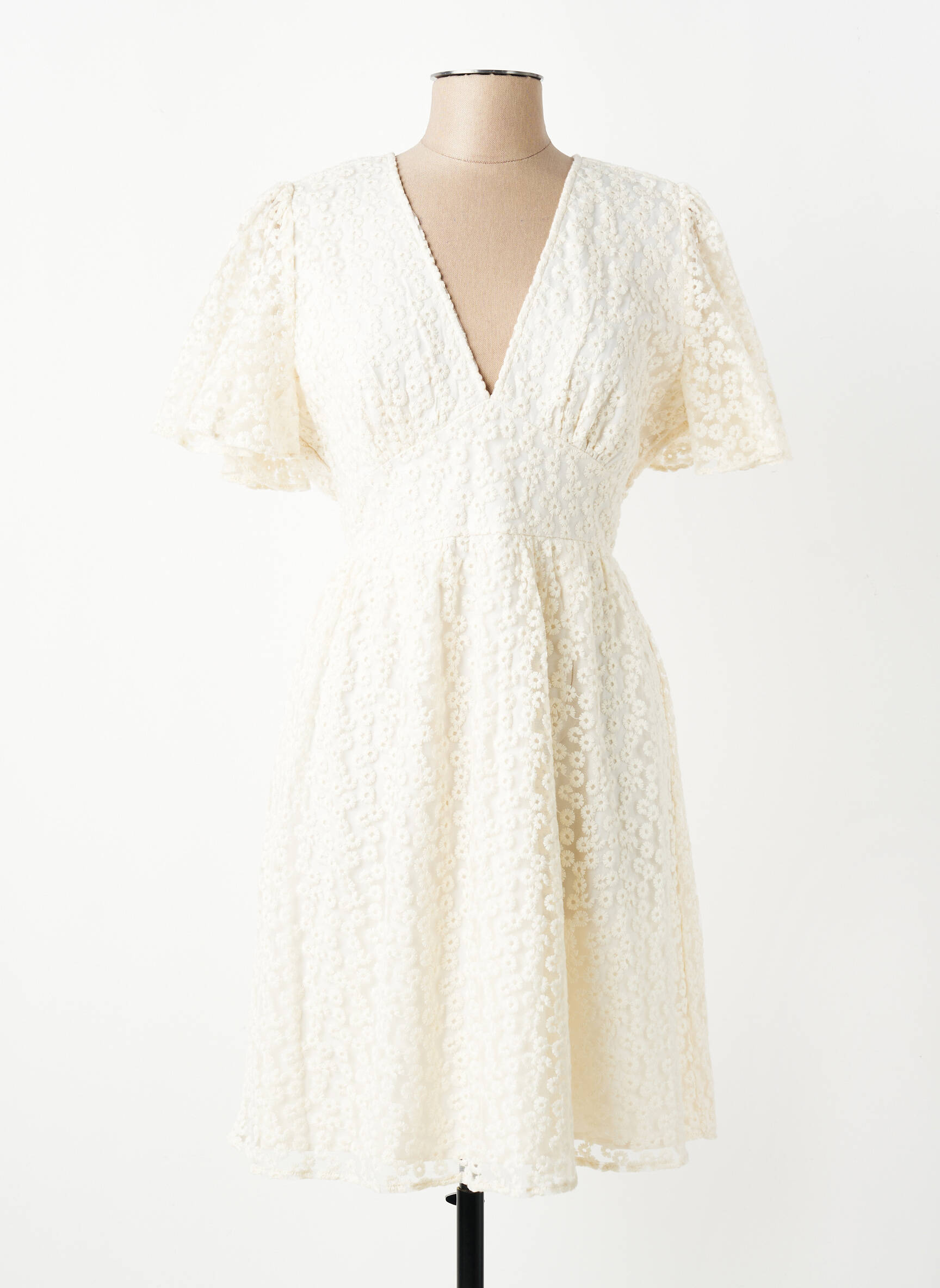 Robe mi-longue manches courtes manches courtes beige IKOONE&BIANKA femme