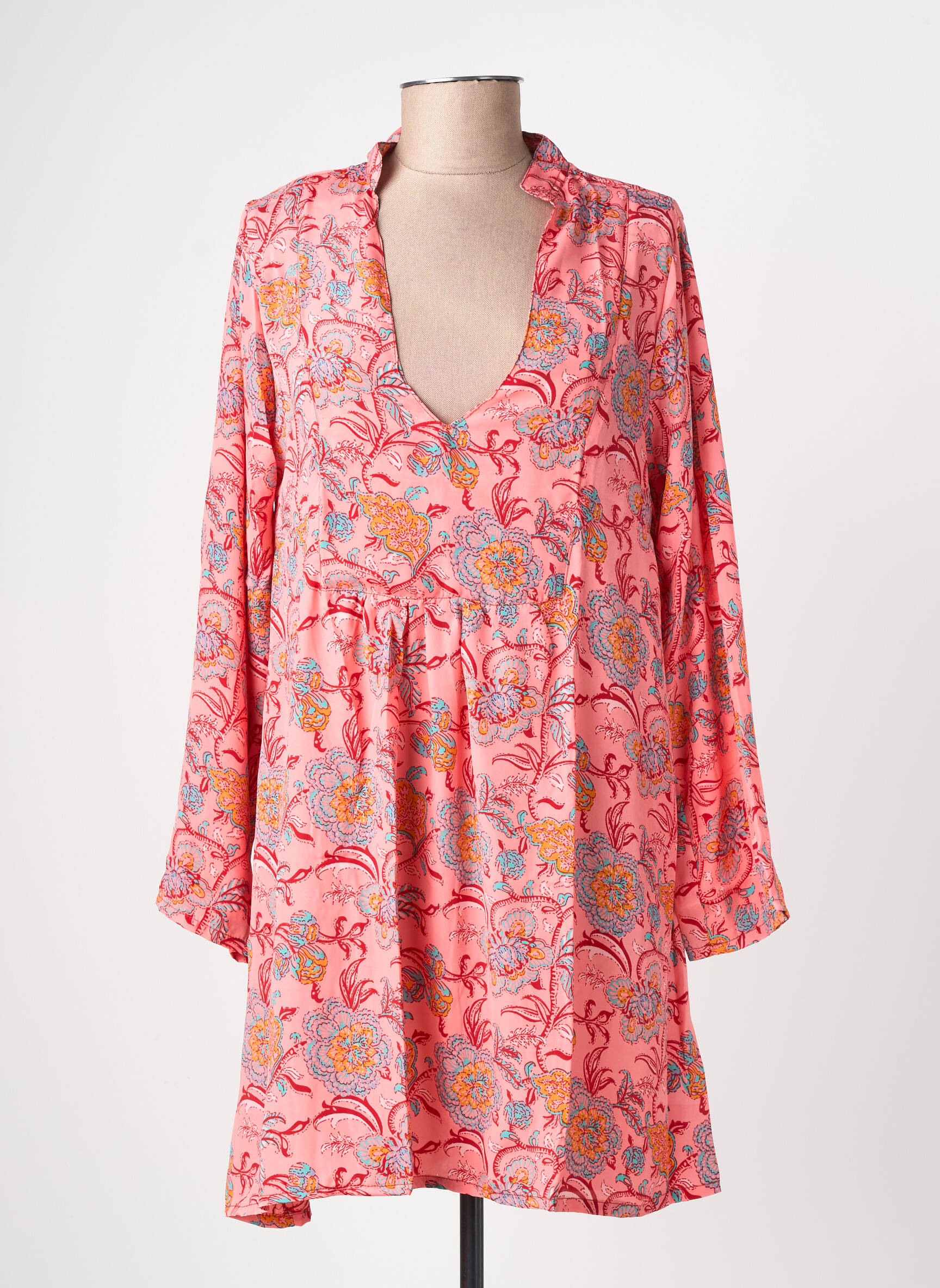 Robe mi-longue imprimé fantaisie manches longues orange SINOE BY BAMBOO'S femme