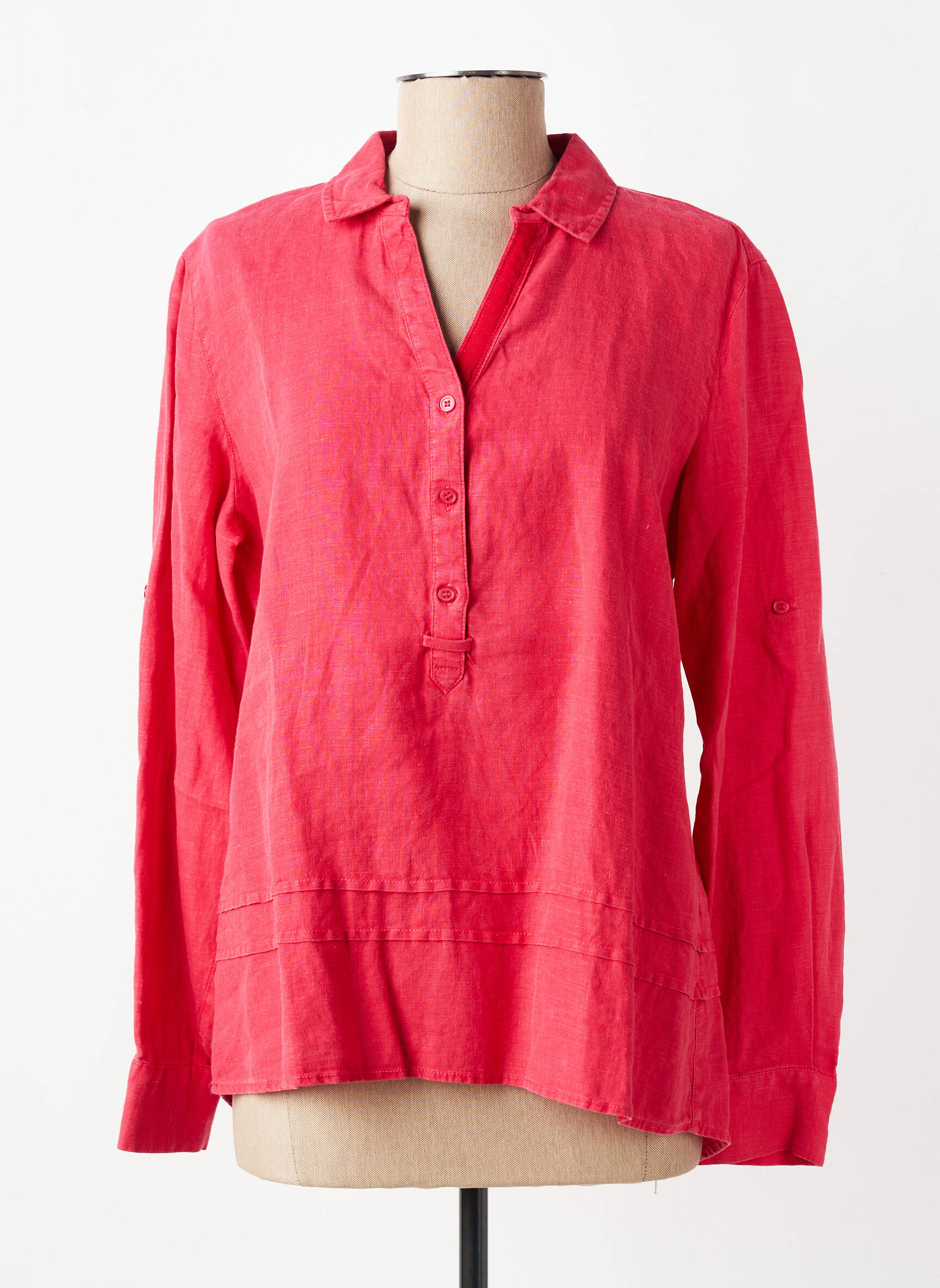 Blouse poignets boutonnés avec fente manches longues rouge BARBARA LEBEK femme