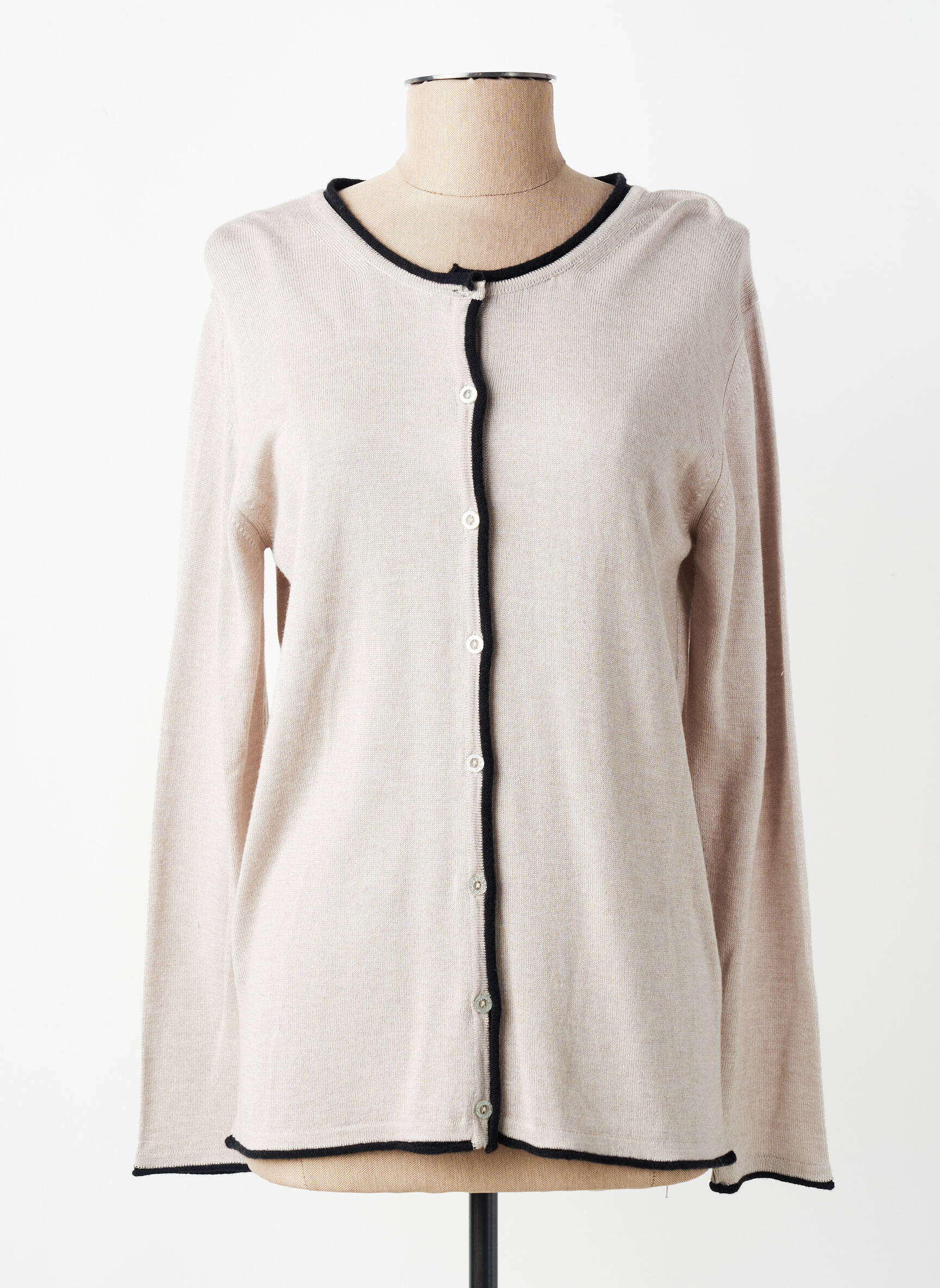 Gilet manches longues col rond beige BRUNO SAINT HILAIRE femme