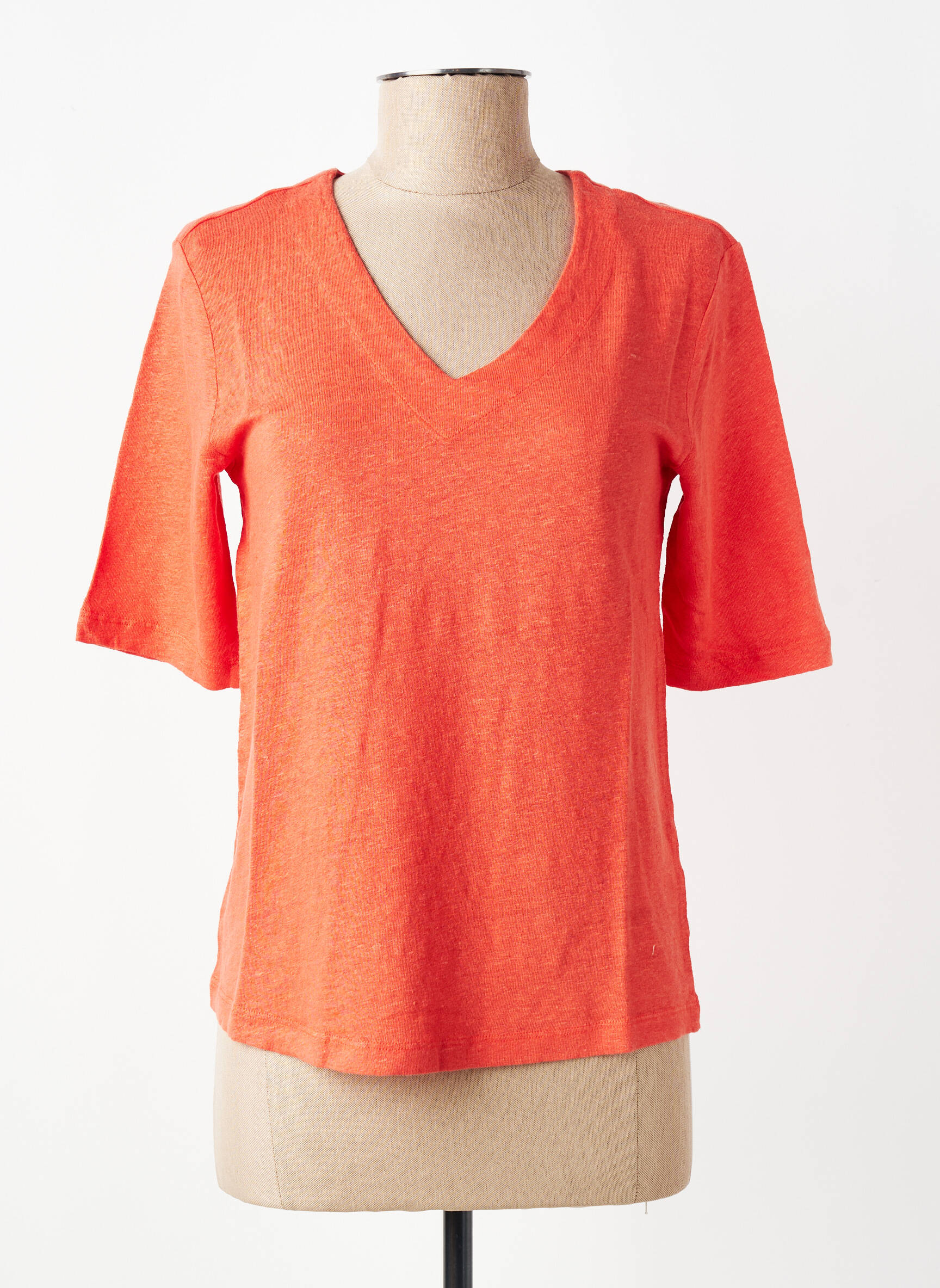 T-shirt col v manches courtes orange YERSE femme