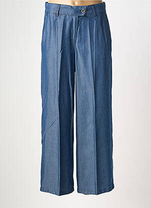 Pantalon large fermeture zippée sous rabat boutonné taille haute bleu DIANA GALLESI femme
