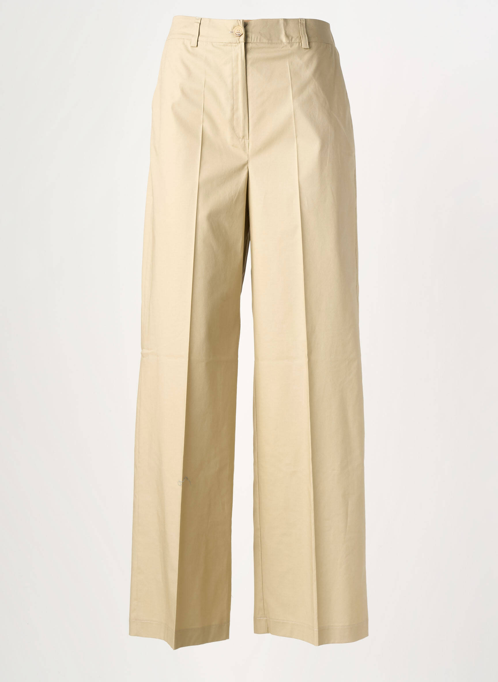 Pantalon large tissage popeline taille haute beige MARIA BELLENTANI femme