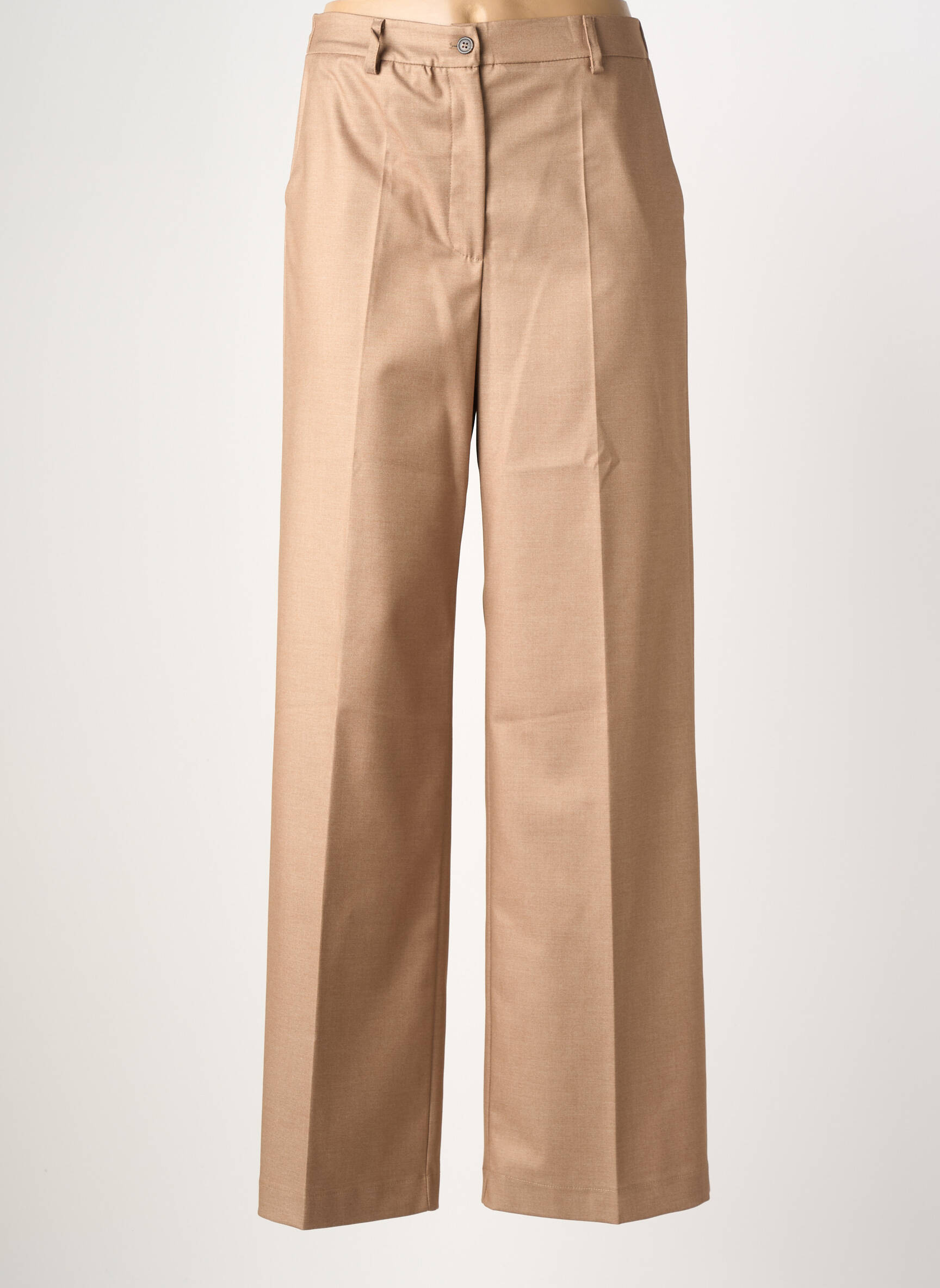Pantalon large fermeture zippée sous rabat boutonné taille haute marron MARIA BELLENTANI femme