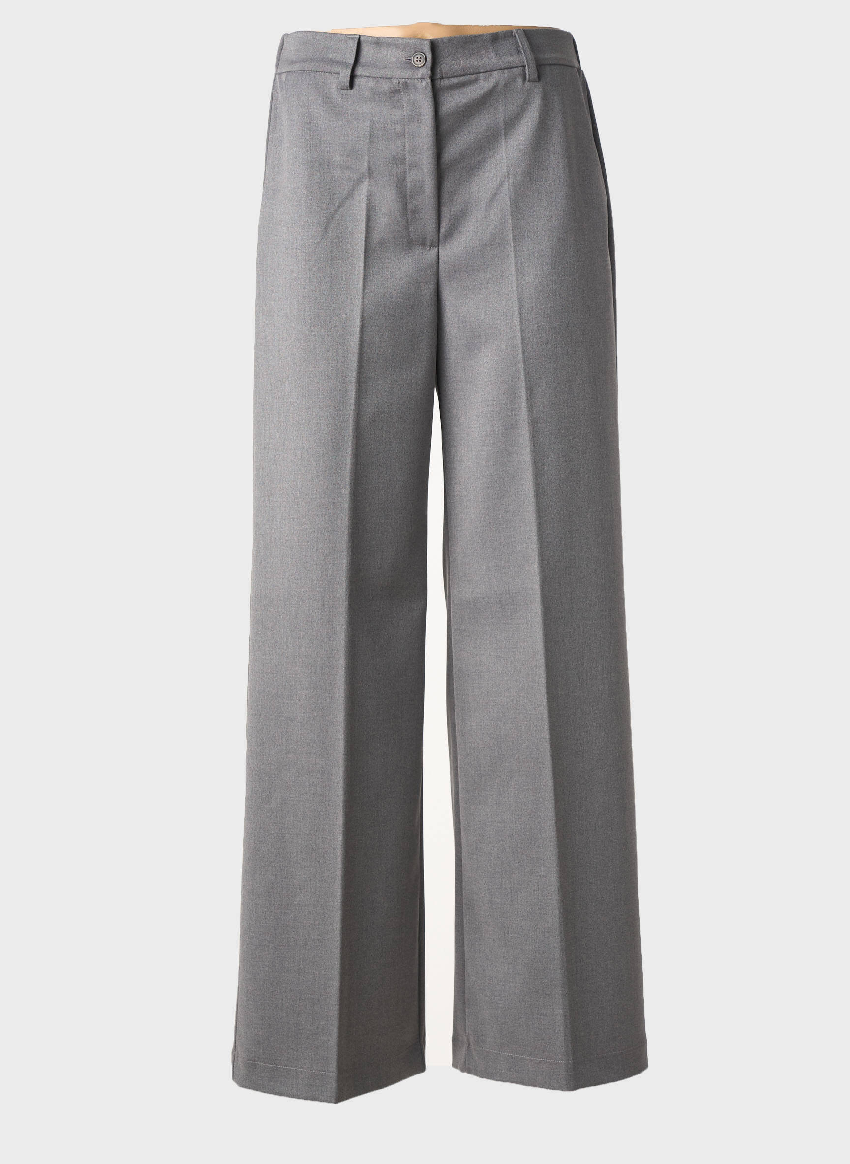 Pantalon large fermeture zippée sous rabat boutonné taille haute gris MARIA BELLENTANI femme