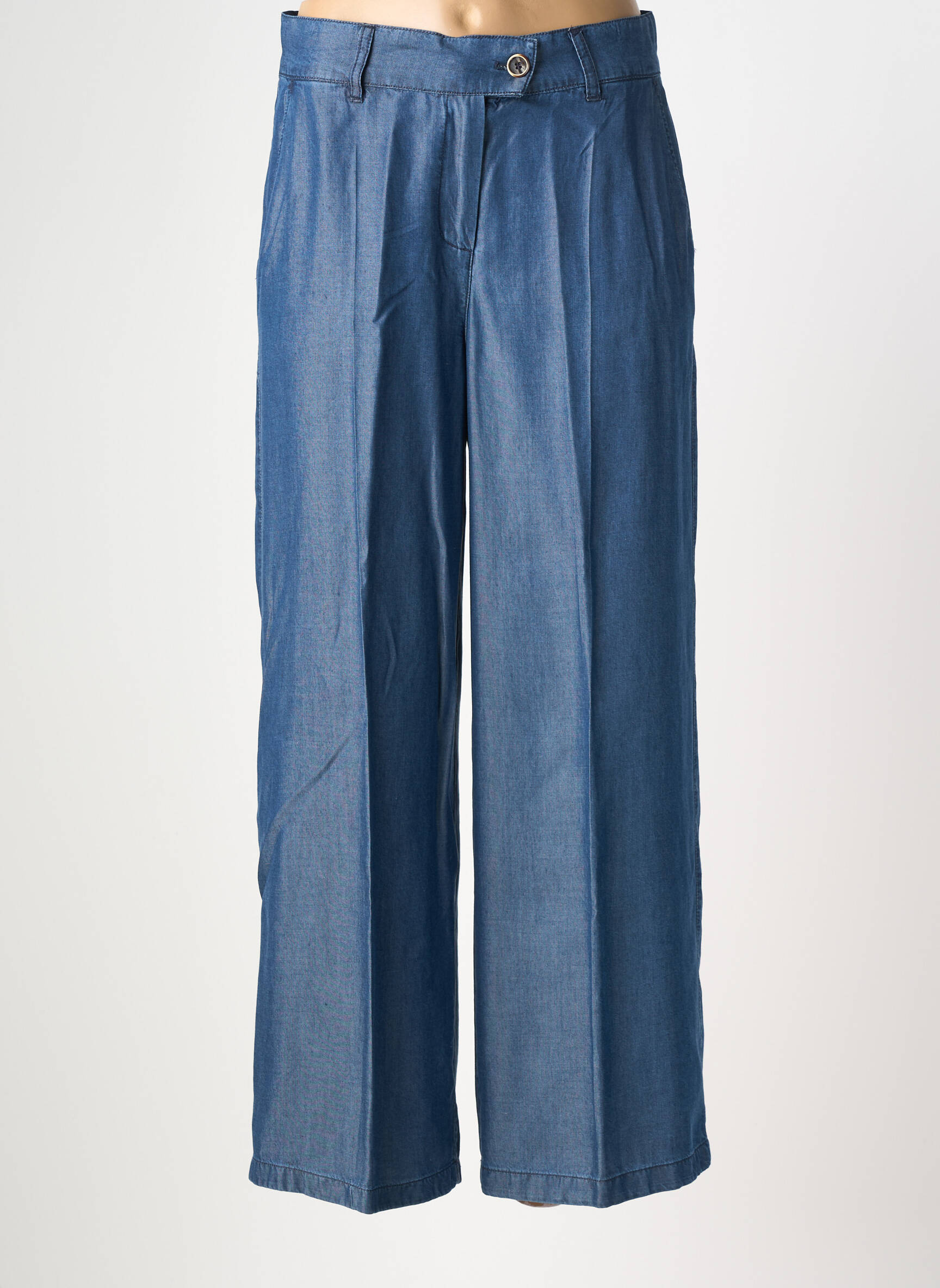 Pantalon large fermeture zippée sous rabat boutonné taille haute bleu DIANA GALLESI femme