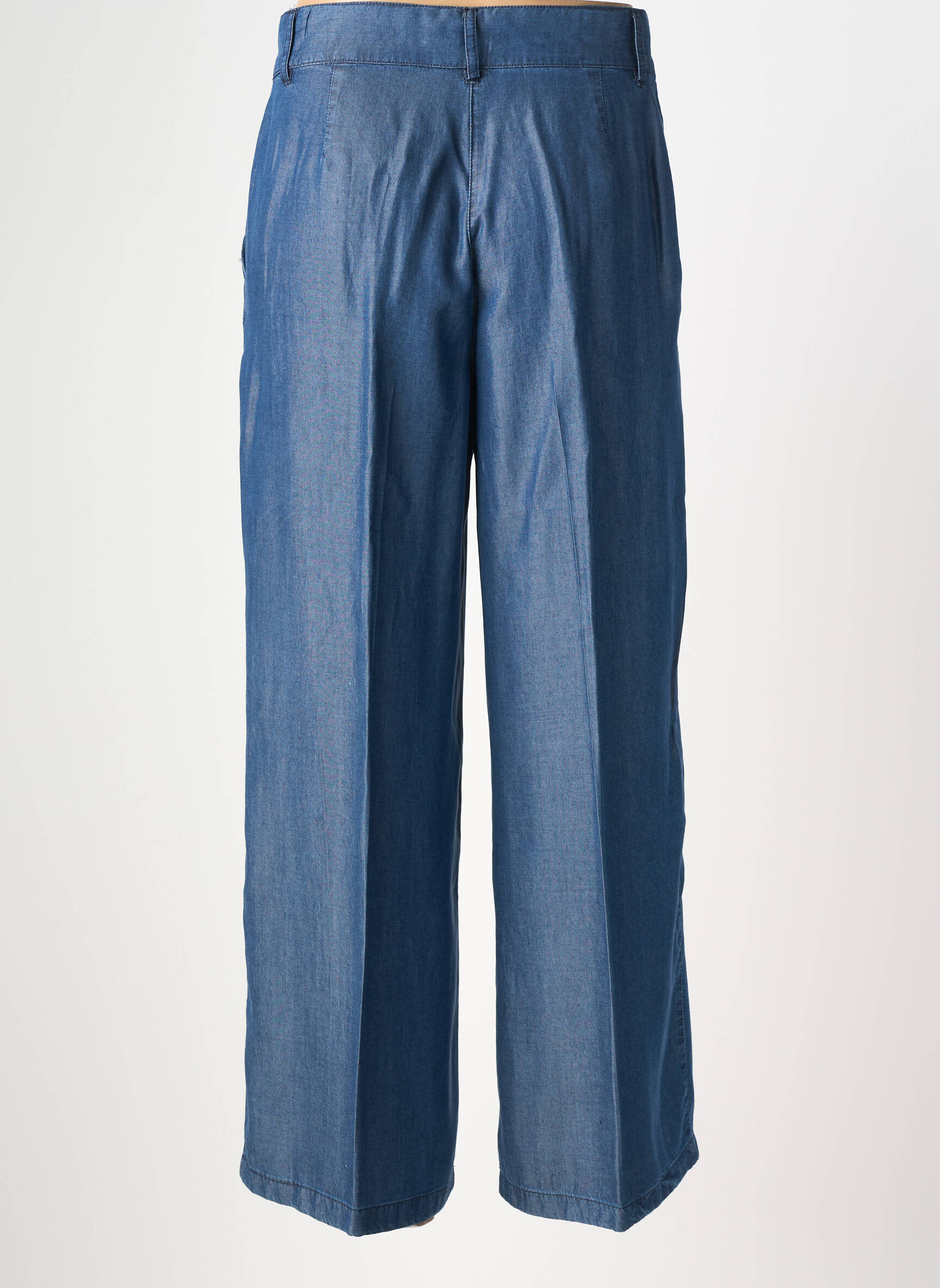 Pantalon large fermeture zippée sous rabat boutonné taille haute bleu DIANA GALLESI femme