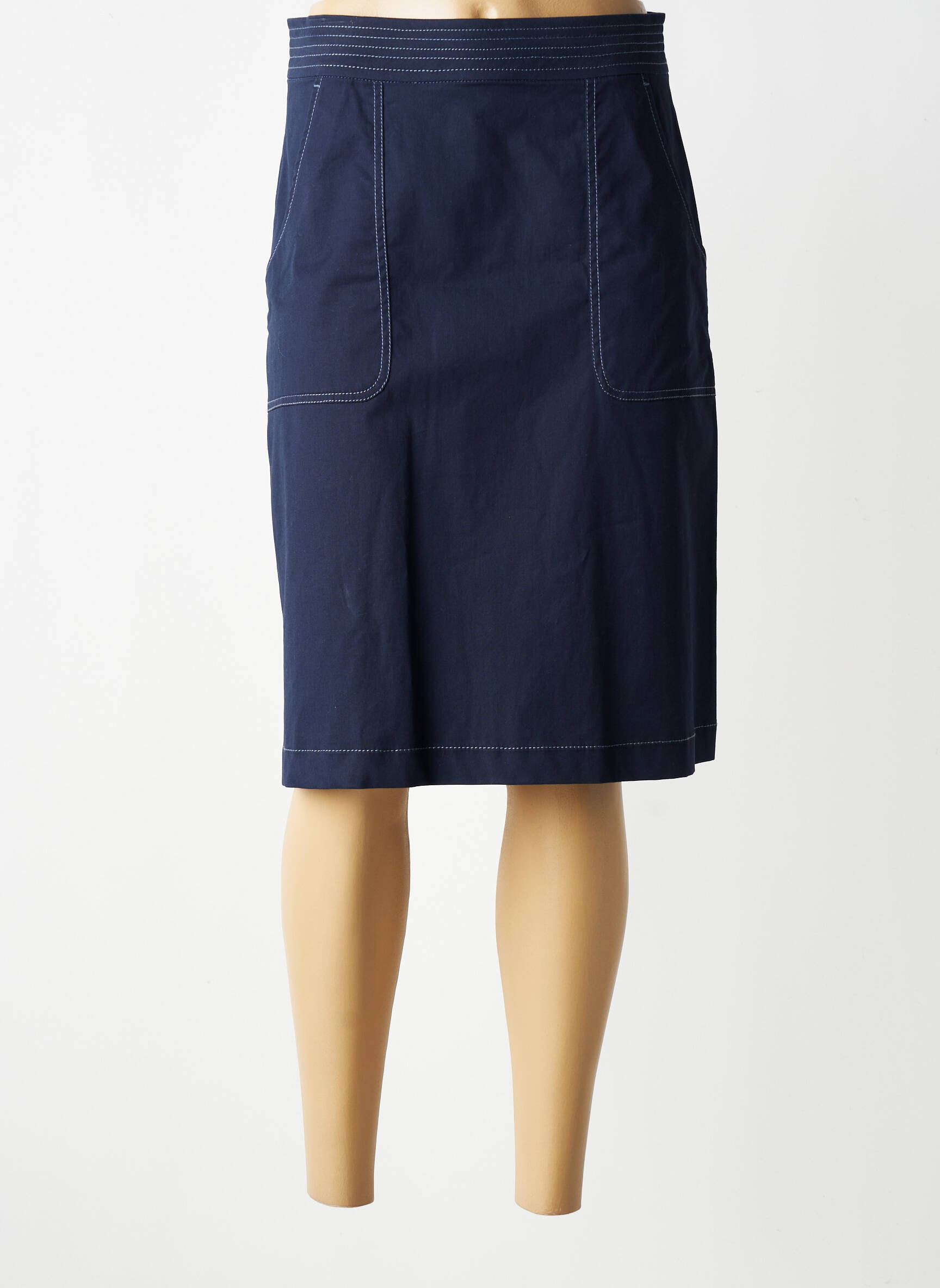 Jupe mi-longue coupe droite bleu BRUNO SAINT HILAIRE femme