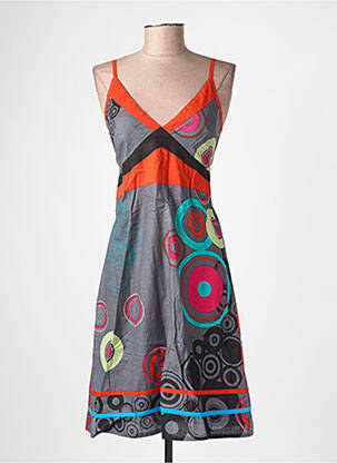 Robe mi-longue imprimé fantaisie fines bretelles gris BAMBOO'S femme