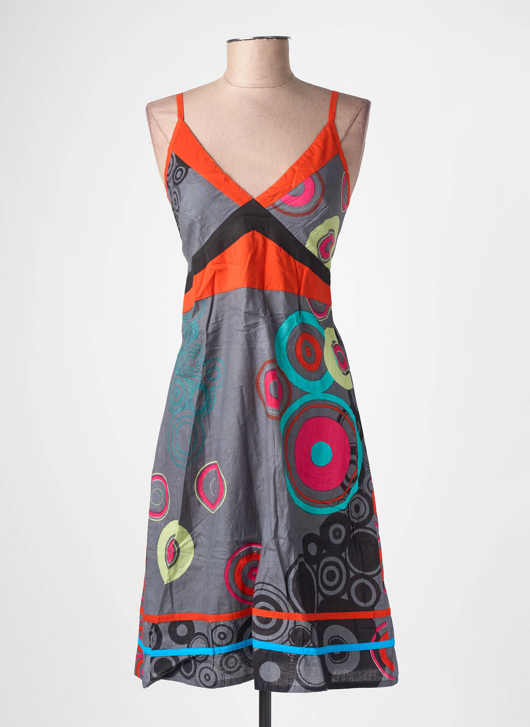 Robe mi-longue imprimé fantaisie fines bretelles gris BAMBOO'S femme