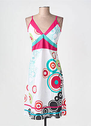 Robe mi-longue imprimé fantaisie fines bretelles blanc BAMBOO'S femme