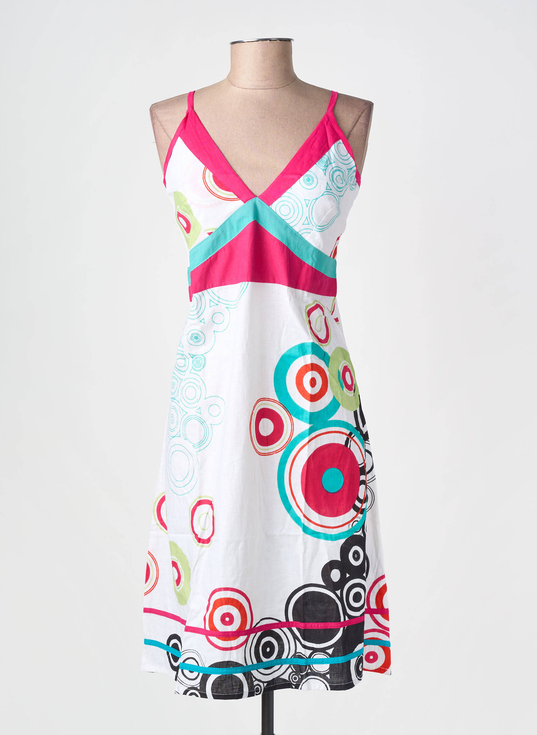 Robe mi-longue imprimé fantaisie fines bretelles blanc BAMBOO'S femme