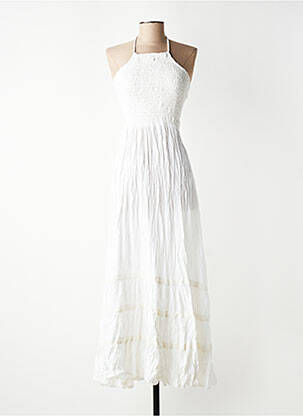 Robe longue manches dos nu fines bretelles blanc BAMBOO'S femme