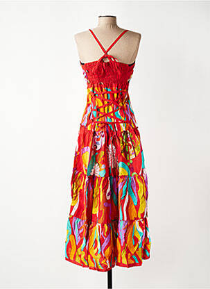 Robe longue imprimé fleurs fines bretelles rouge BAMBOO'S femme