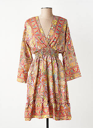 Robe mi-longue tissage crêpe manches longues jaune SINOE BY BAMBOO'S femme