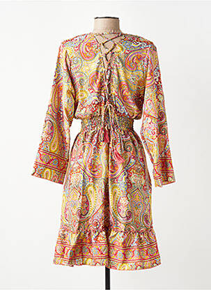 Robe mi-longue tissage crêpe manches longues jaune SINOE BY BAMBOO'S femme