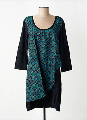Robe mi-longue imprimé fleurs manches 3/4 noir BAMBOO'S femme