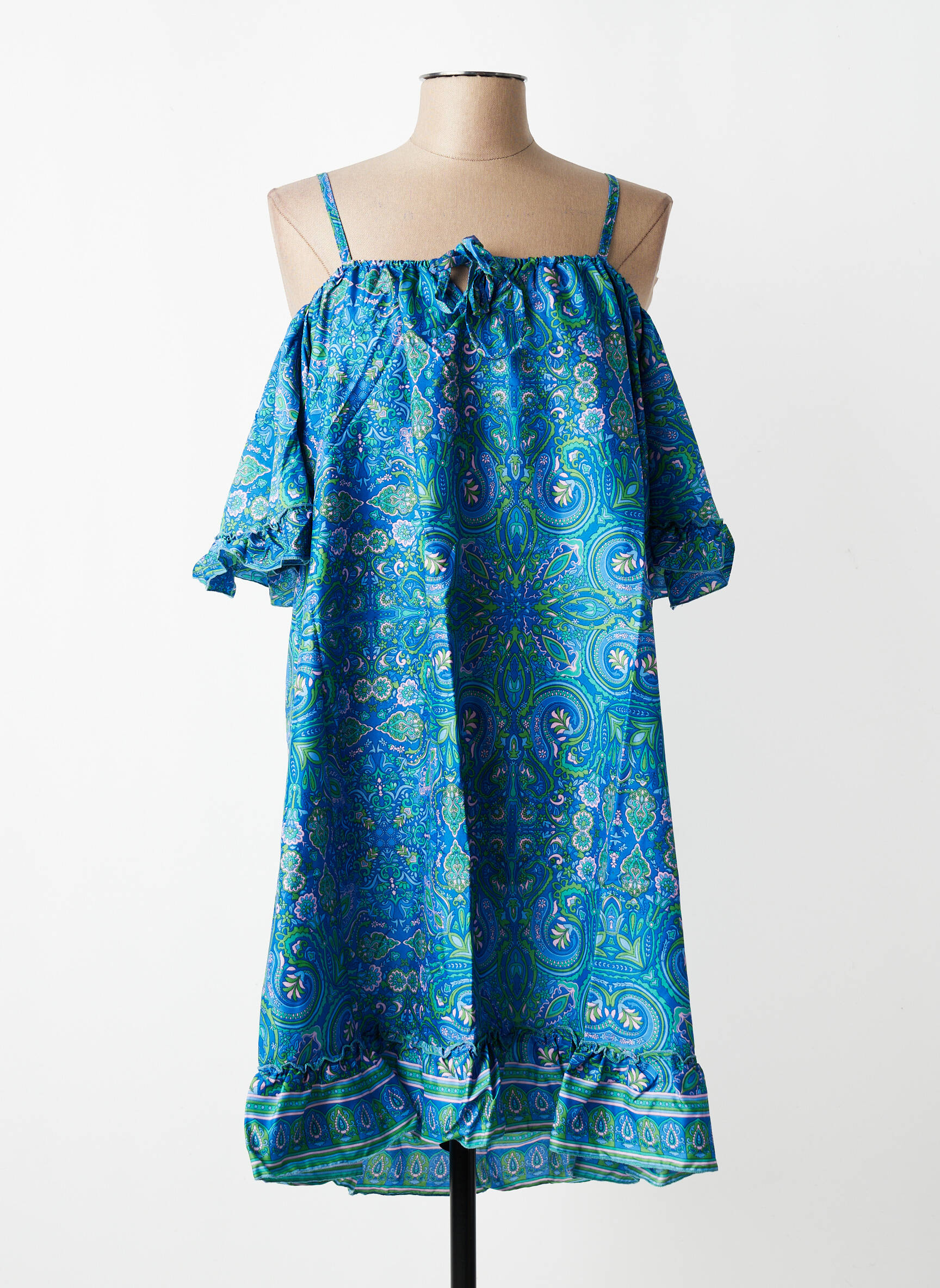 Robe mi-longue coupe fluide fines bretelles bleu SINOE BY BAMBOO'S femme