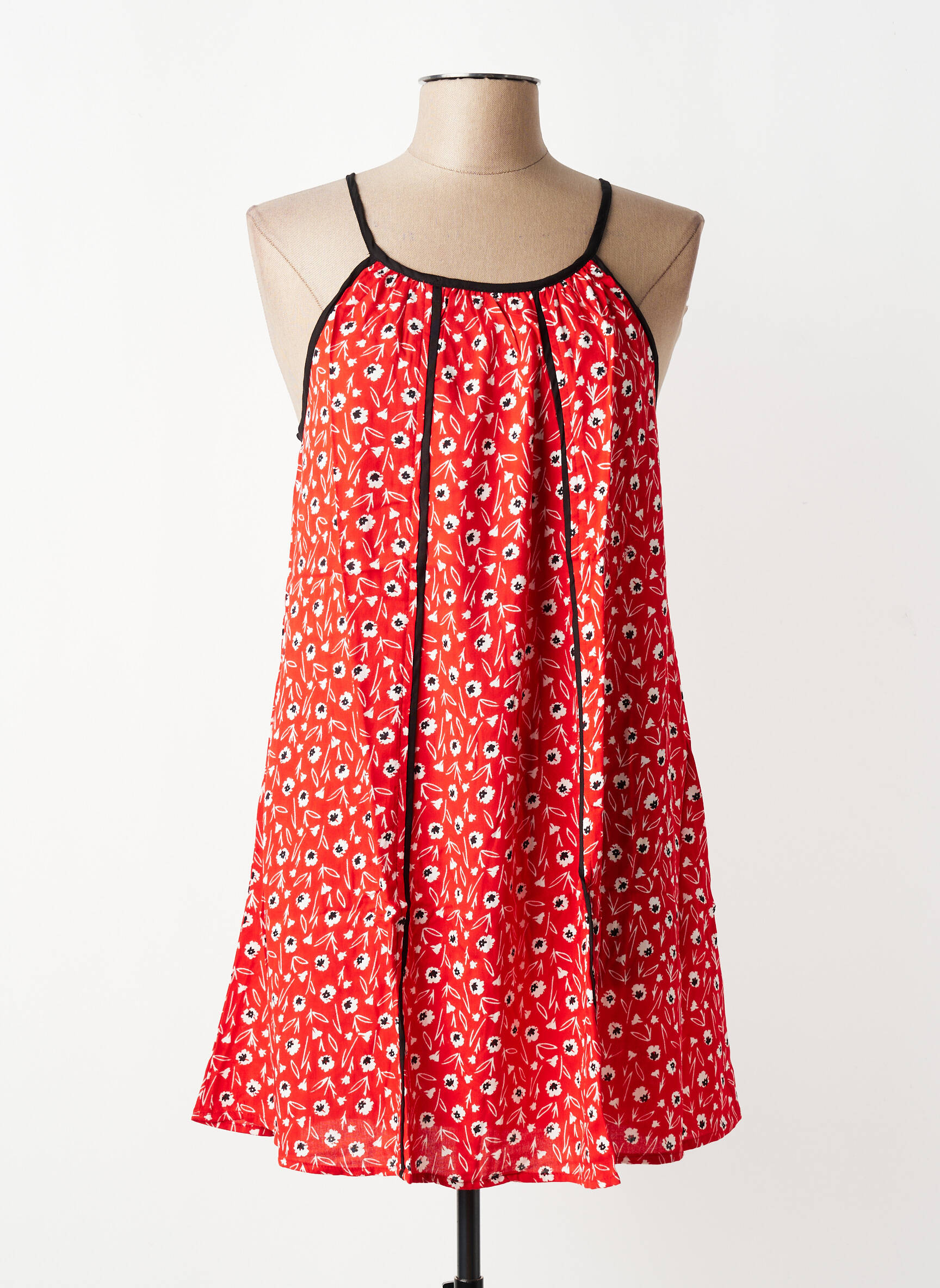 Robe courte imprimé fleurs fines bretelles rouge SINOE BY BAMBOO'S femme