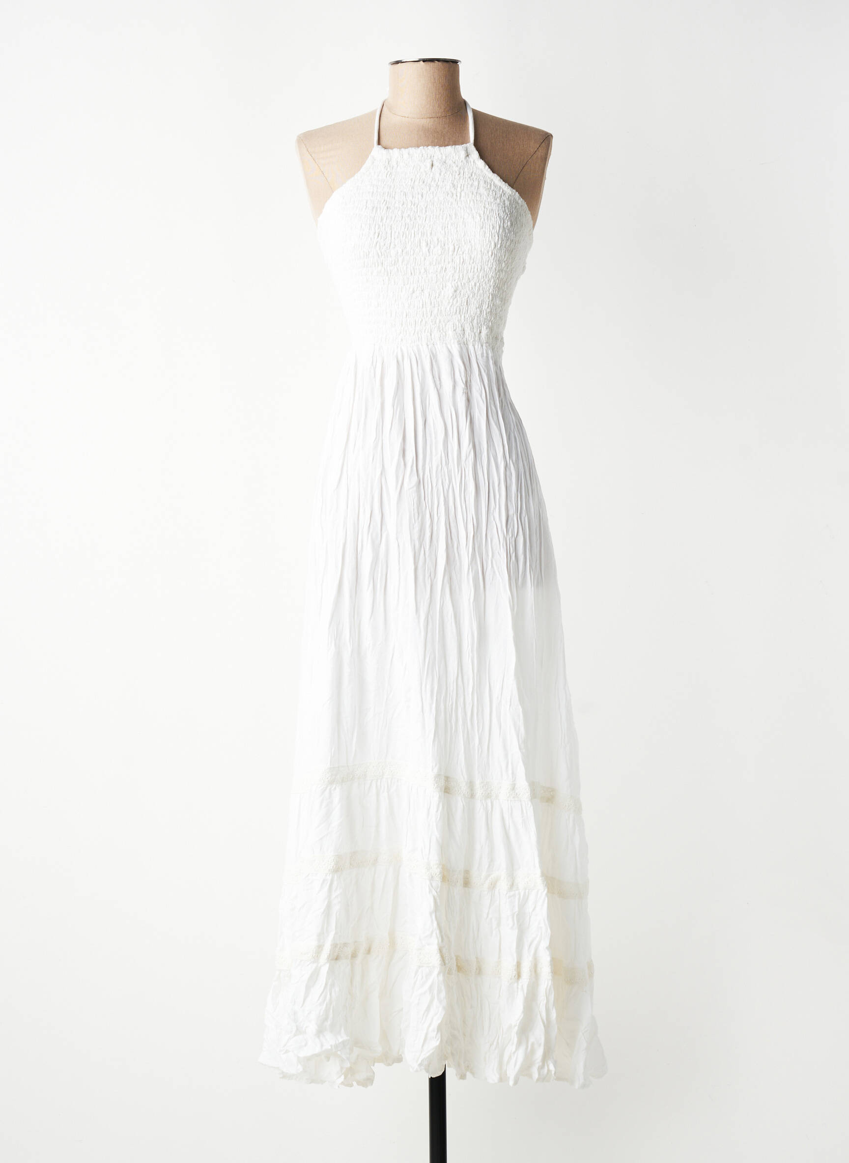 Robe longue manches dos nu fines bretelles blanc BAMBOO'S femme