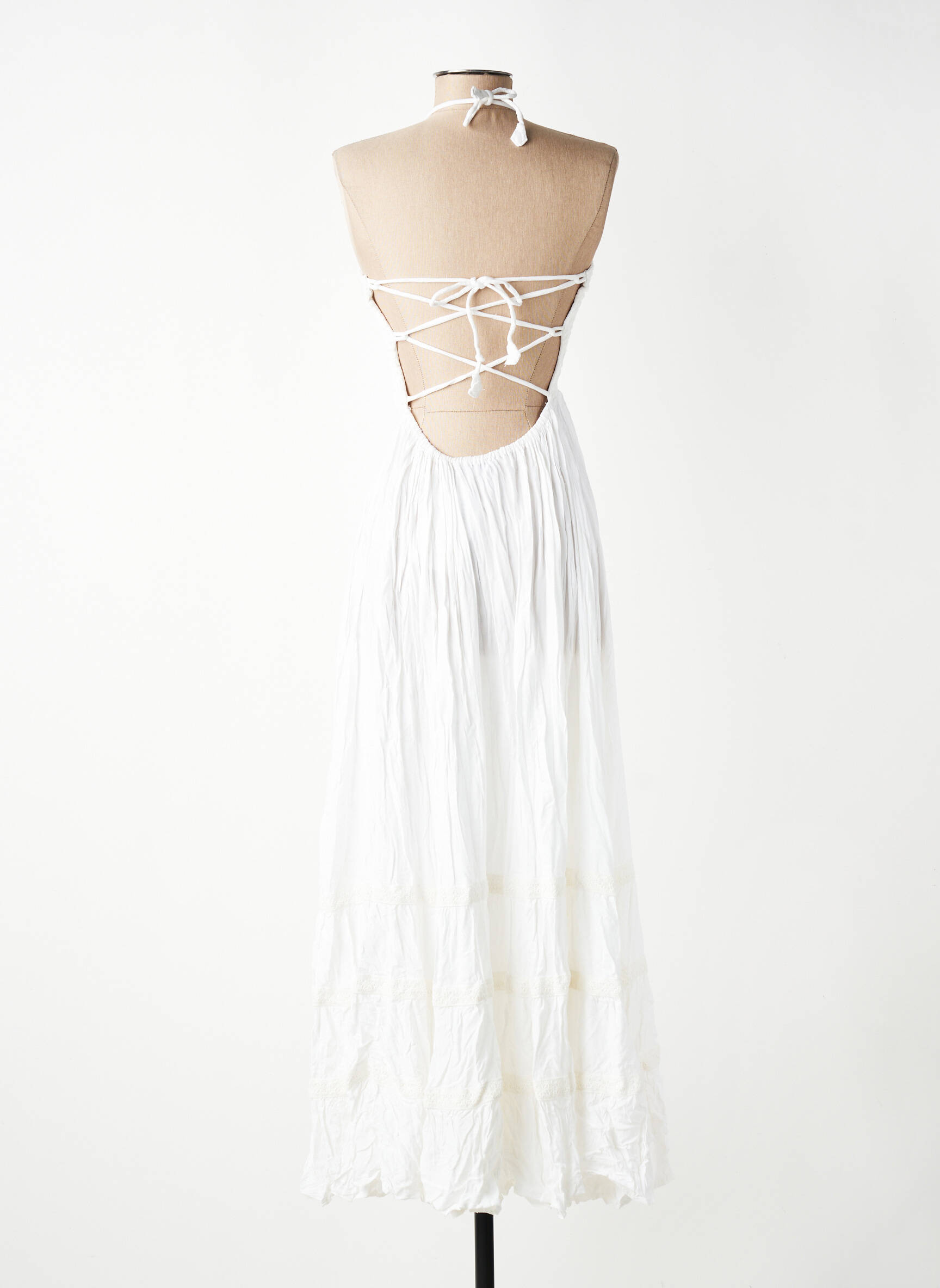 Robe longue manches dos nu fines bretelles blanc BAMBOO'S femme