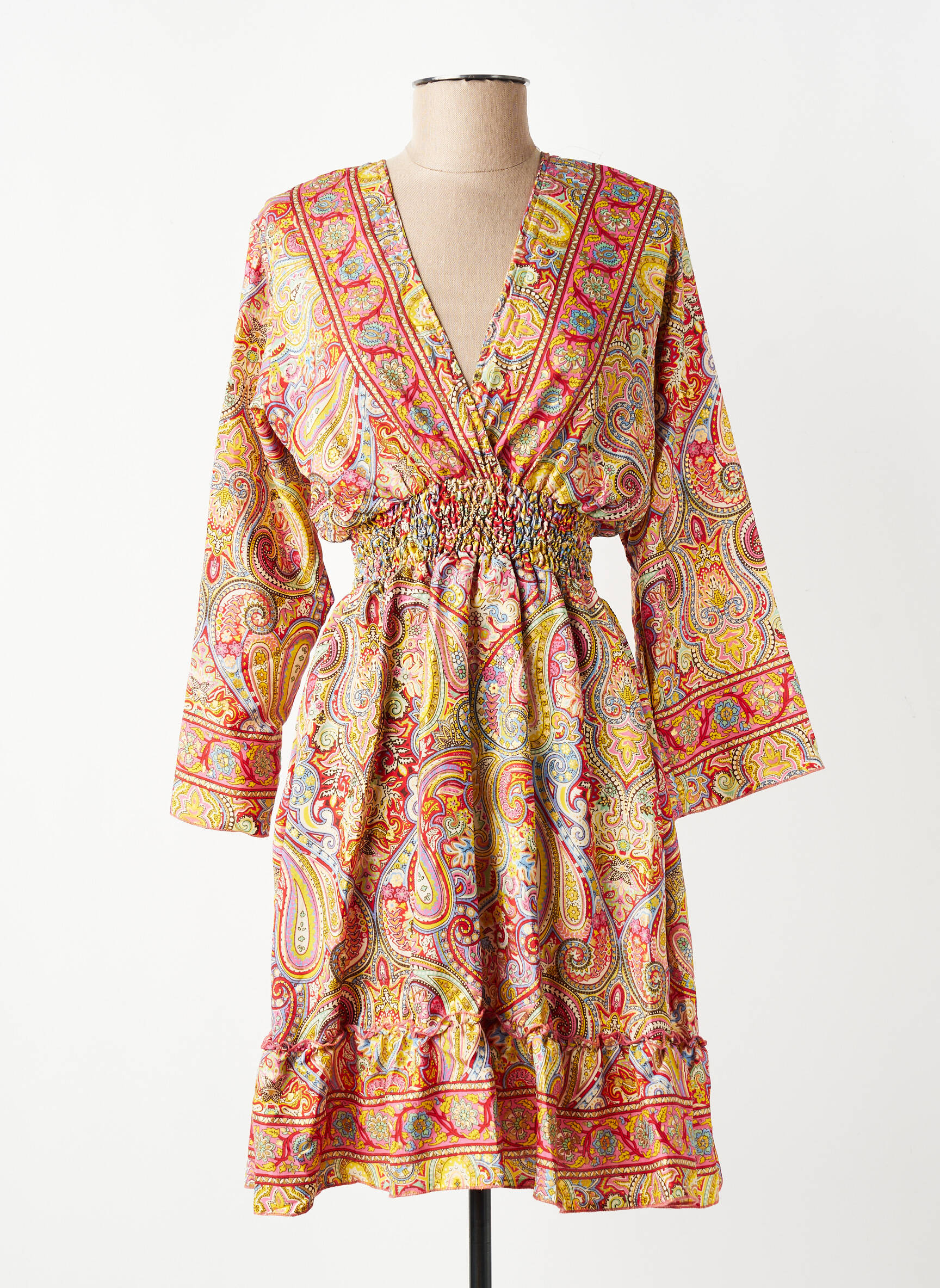 Robe mi-longue tissage crêpe manches longues jaune SINOE BY BAMBOO'S femme