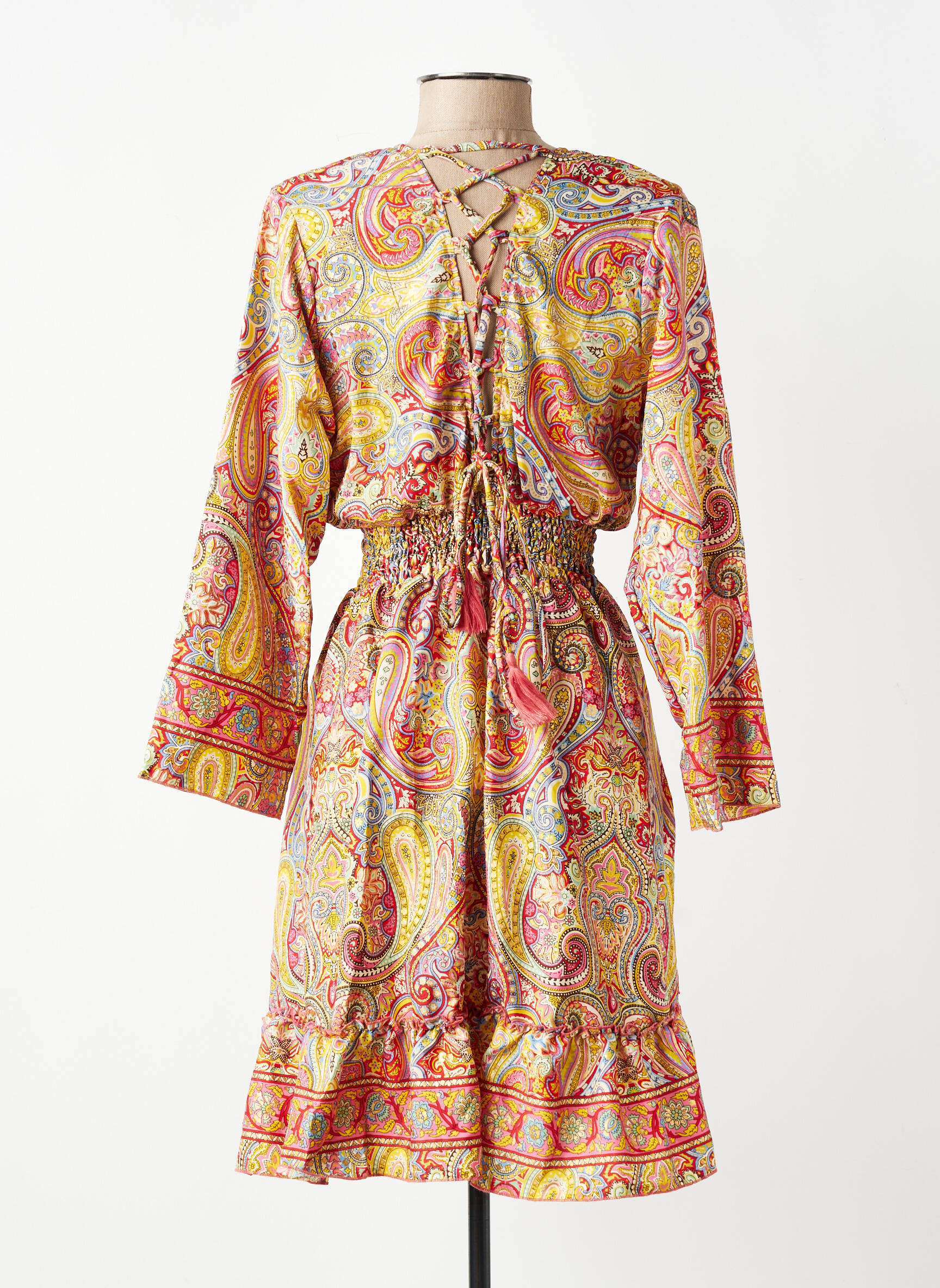 Robe mi-longue tissage crêpe manches longues jaune SINOE BY BAMBOO'S femme