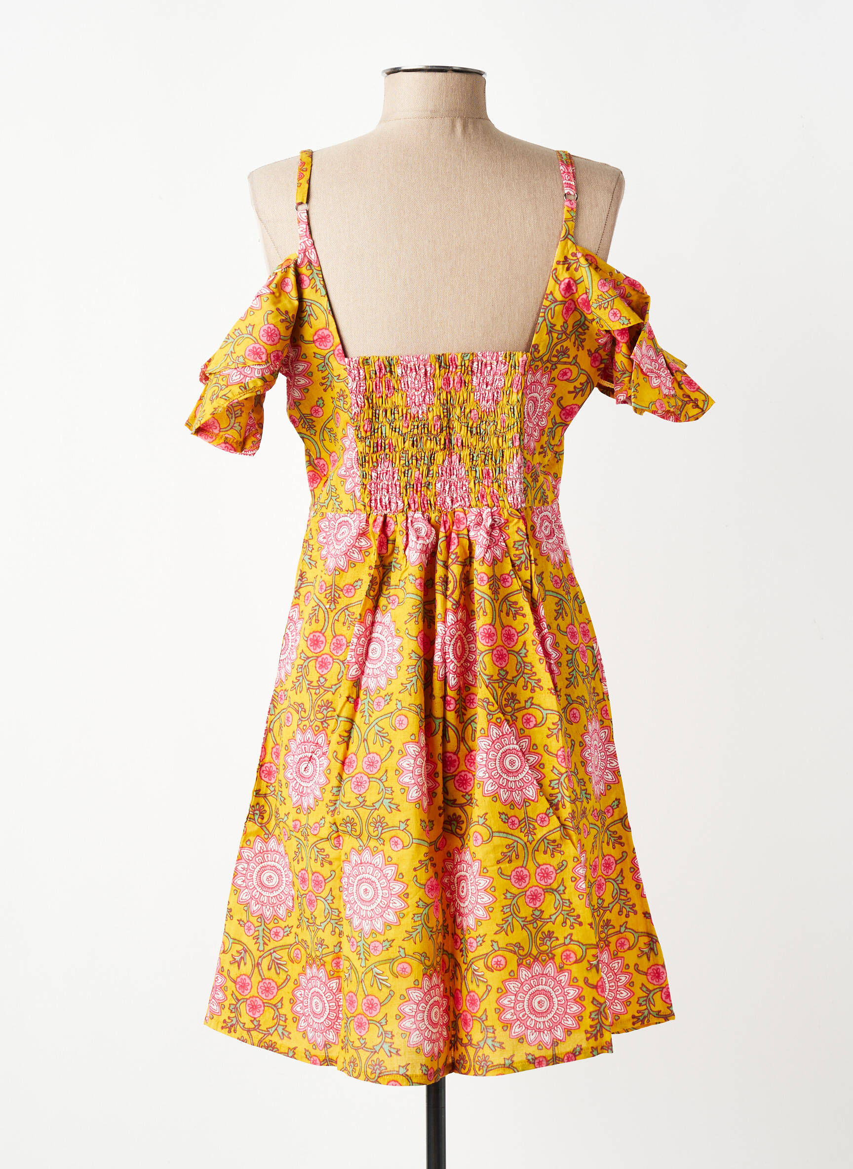 Robe courte imprimé fleurs fines bretelles jaune SINOE BY BAMBOO'S femme