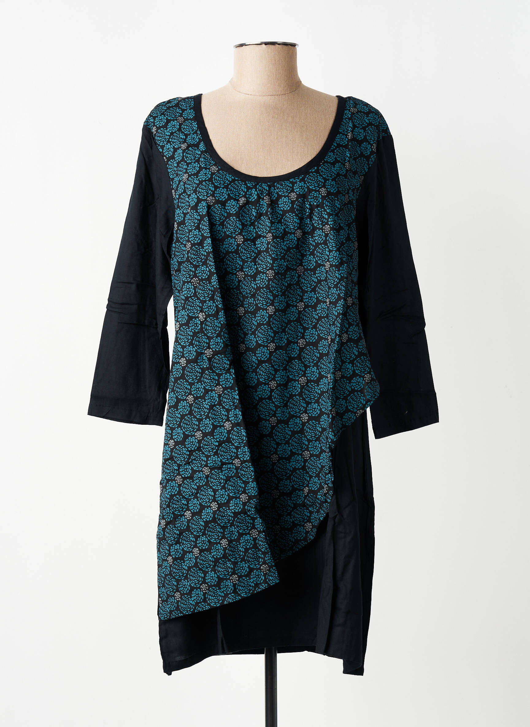 Robe mi-longue imprimé fleurs manches 3/4 noir BAMBOO'S femme
