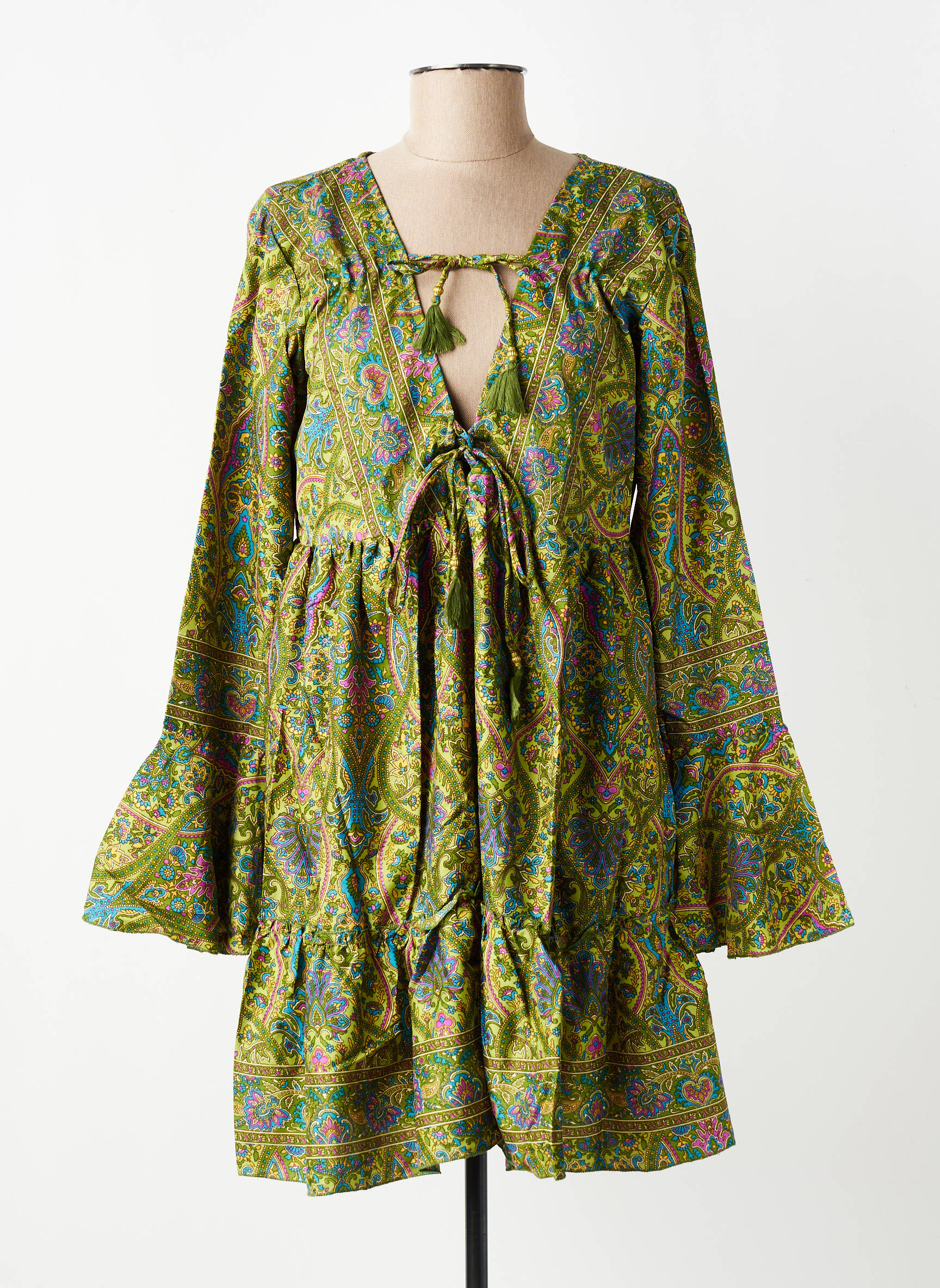 Robe courte coupe évasée manches longues vert SINOE BY BAMBOO'S femme