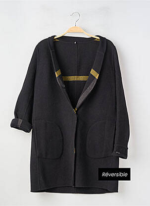 Manteau long fermeture pressionnée sans capuche noir SUITE... femme