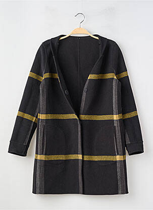 Manteau long fermeture pressionnée sans capuche noir SUITE... femme
