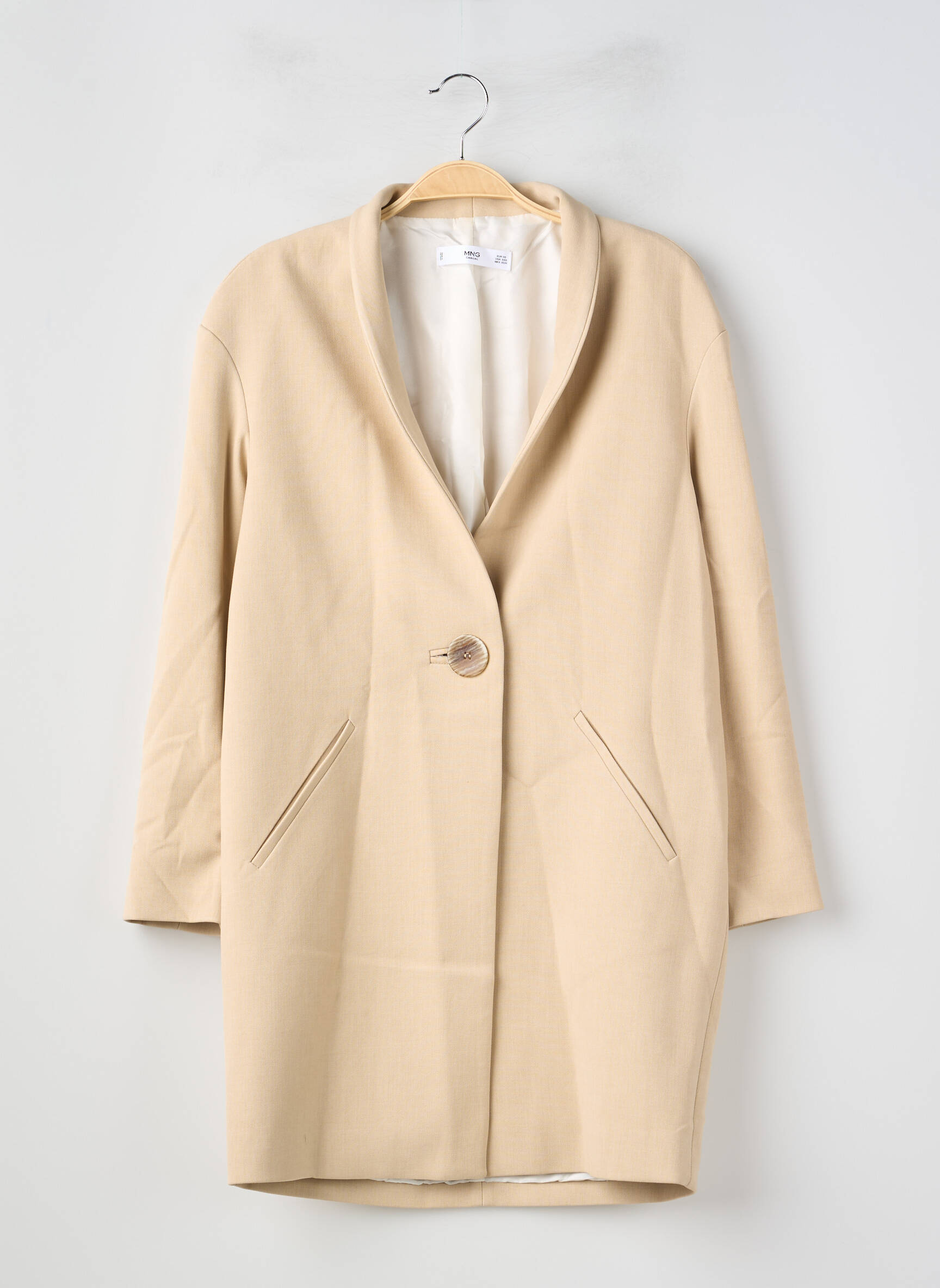 Manteau long coupe droite sans capuche beige MANGO femme