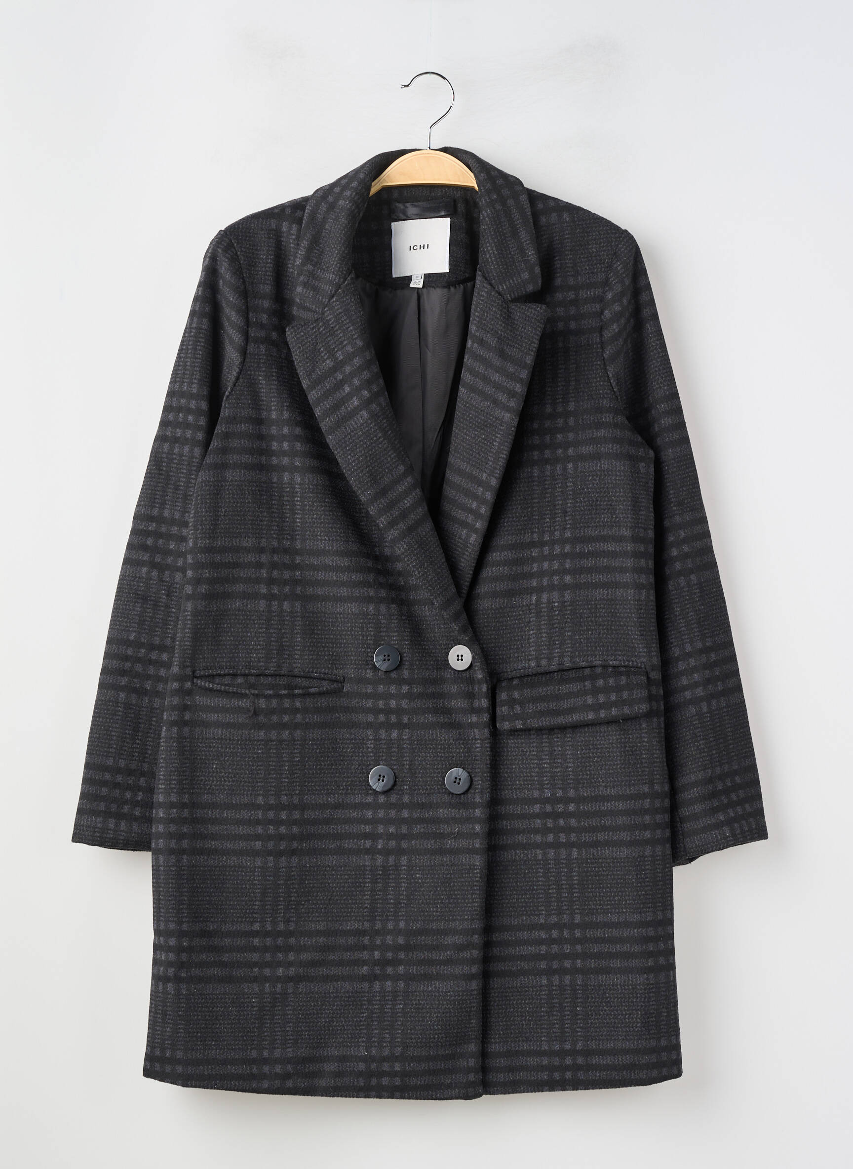 Manteau long coupe cintrée sans capuche gris ICHI femme