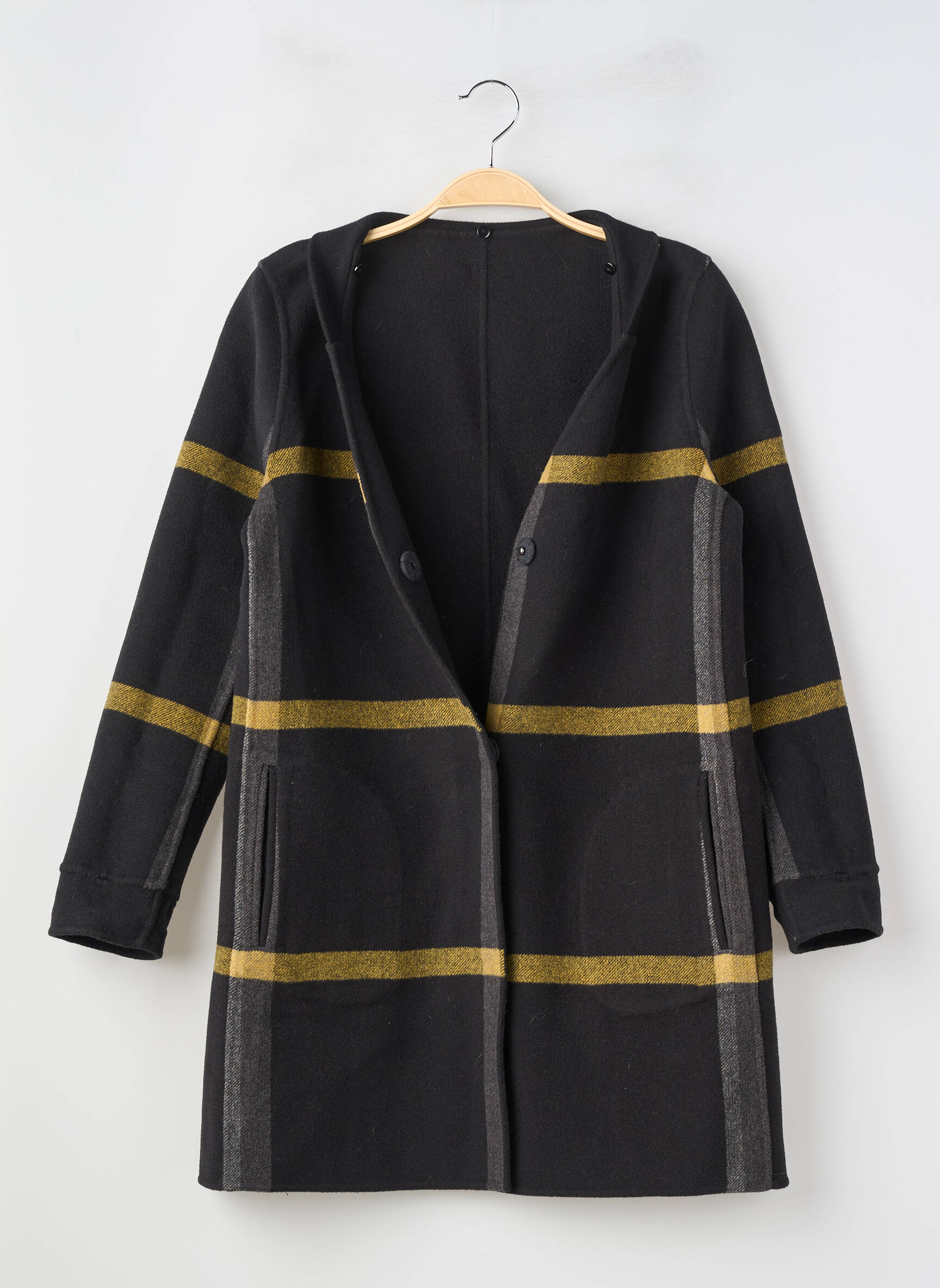 Manteau long fermeture pressionnée sans capuche noir SUITE... femme