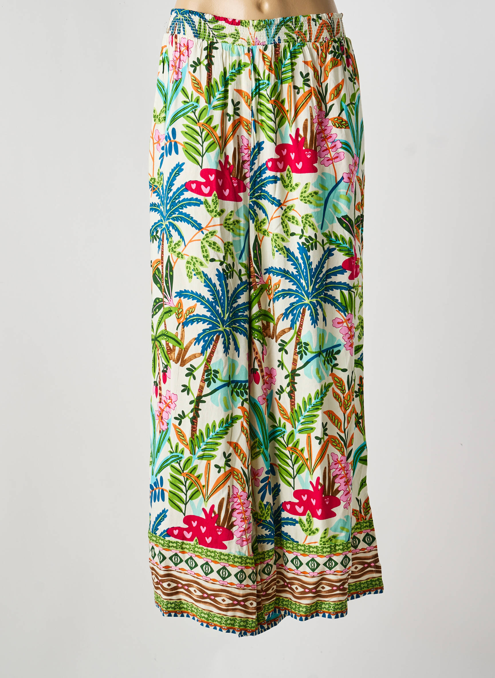Pantalon large tissage popeline taille normale vert ORIENTIQUE NATURALLY femme