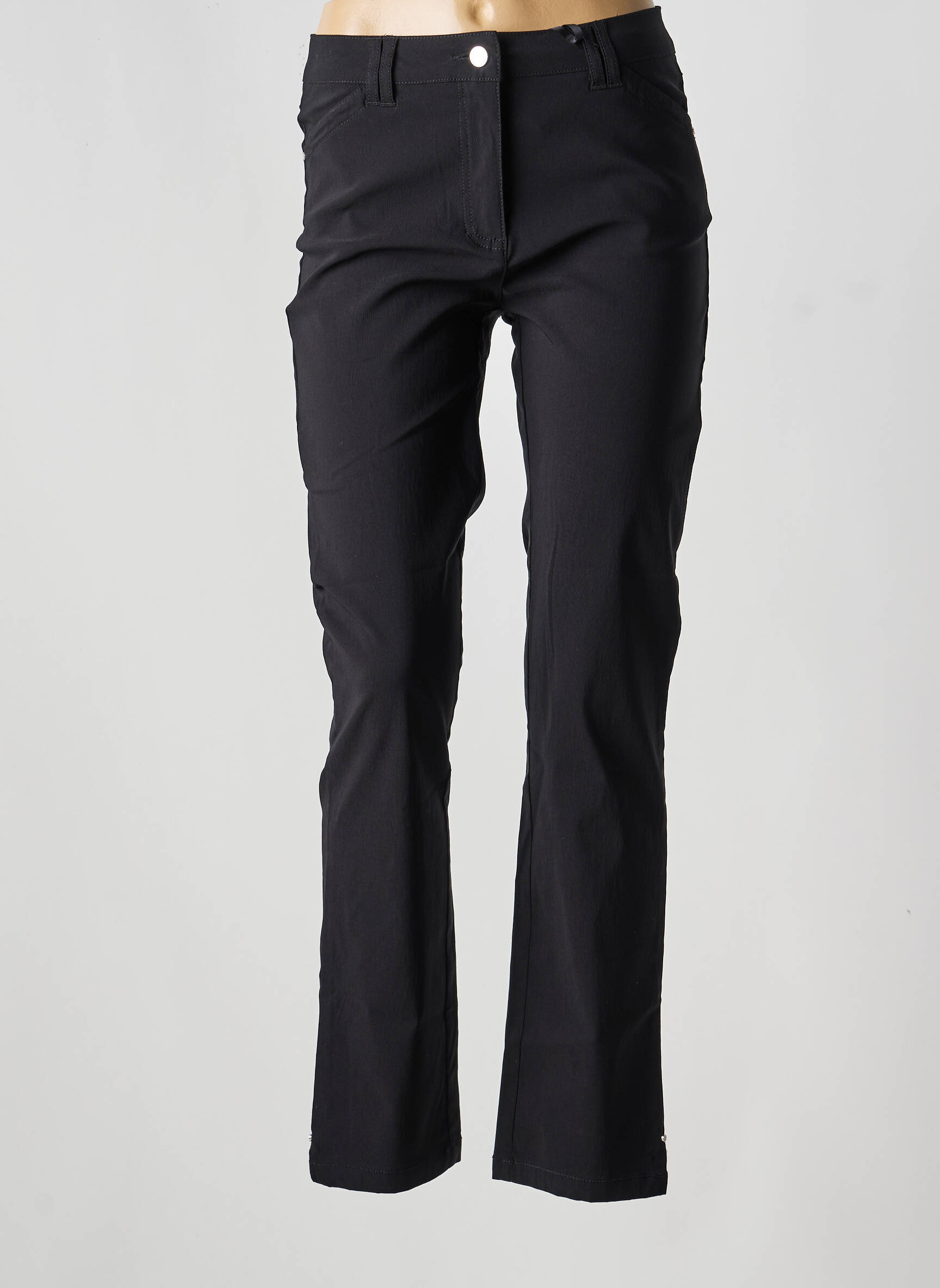 Pantalon droit stretch taille haute noir JULIE GUERLANDE femme