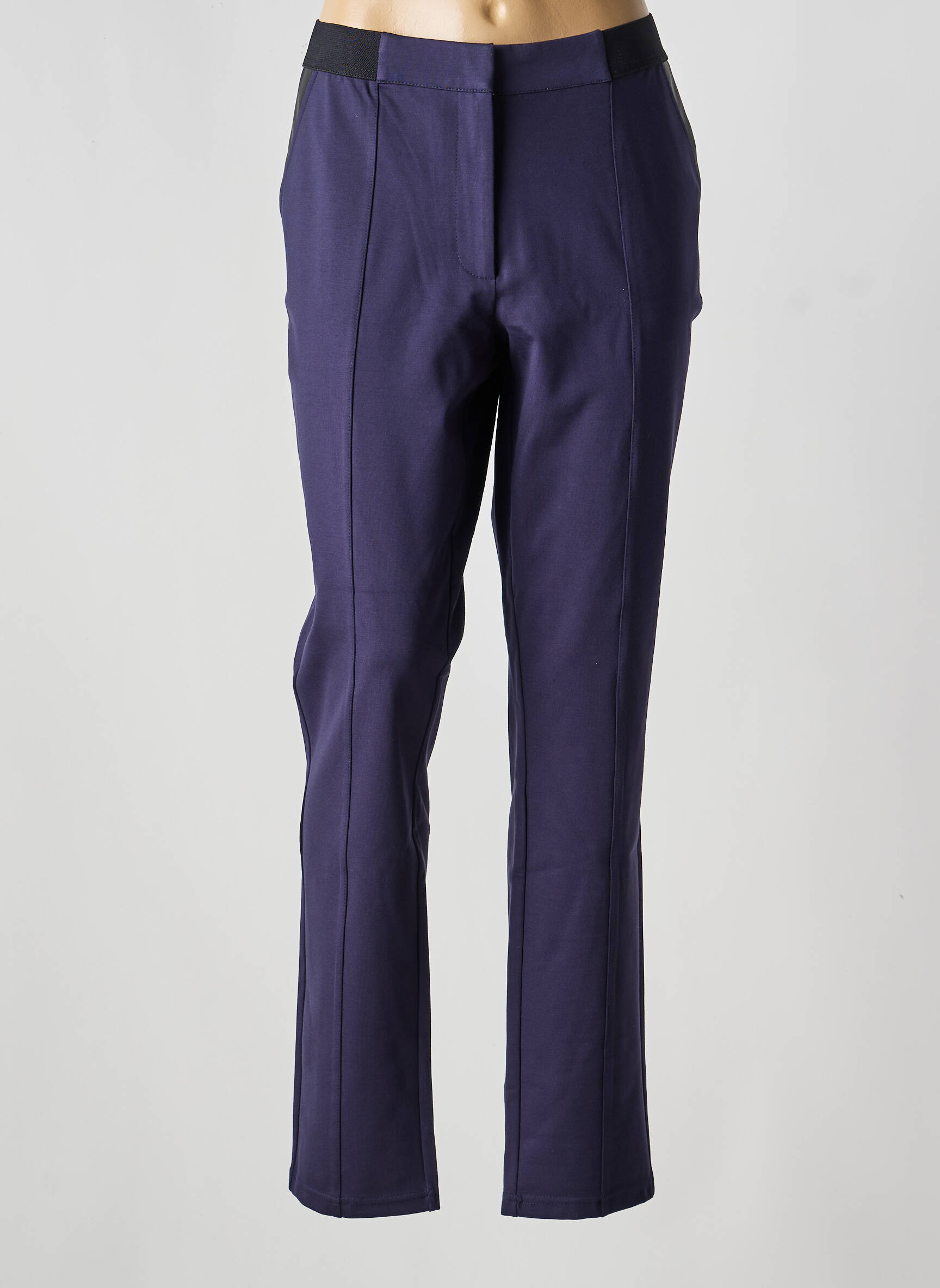 Pantalon chino fermeture zippée sous rabat avec crochet taille normale bleu JULIE GUERLANDE femme