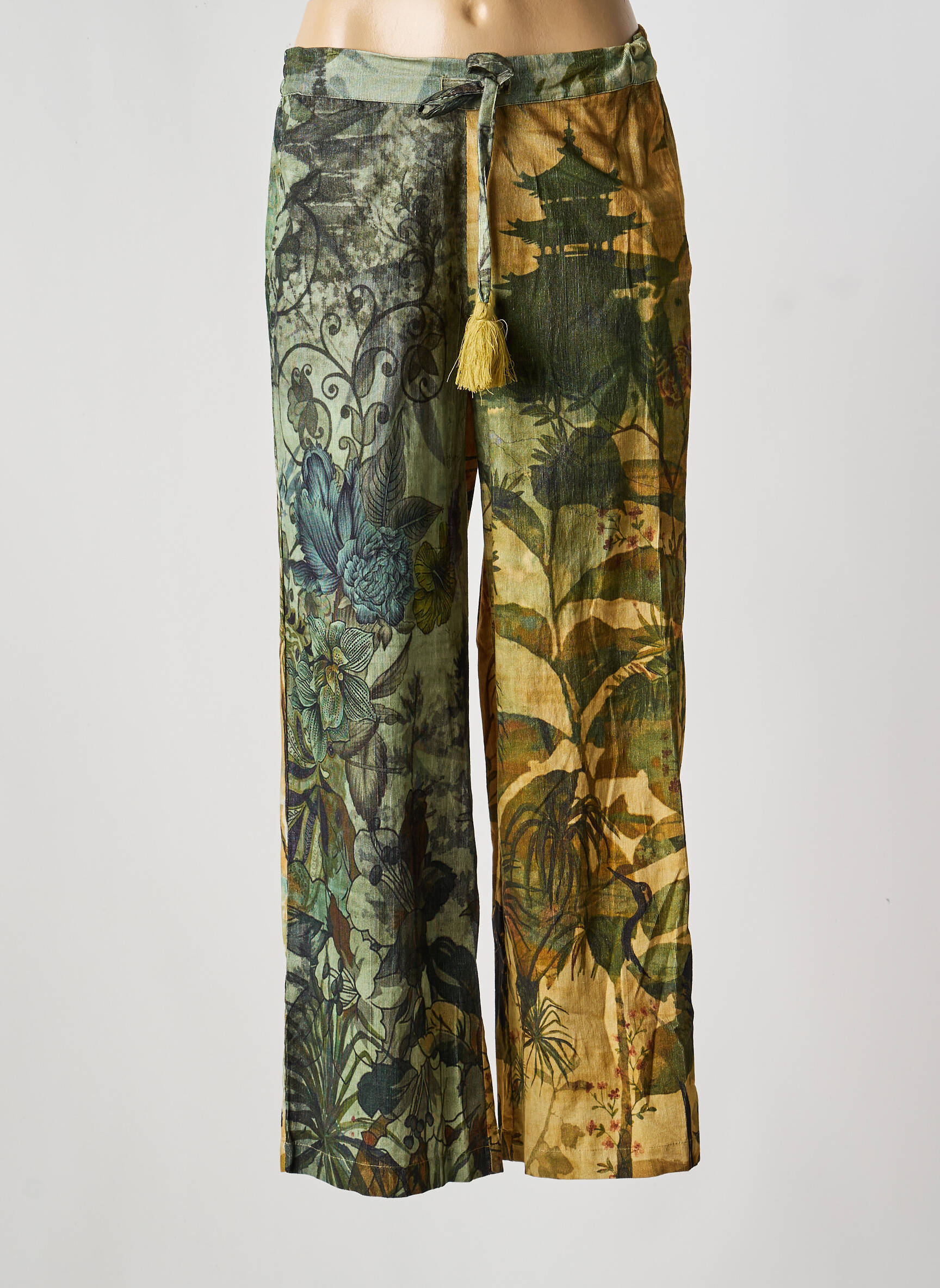 Pantalon droit tissage popeline taille normale vert ORIENTIQUE NATURALLY femme