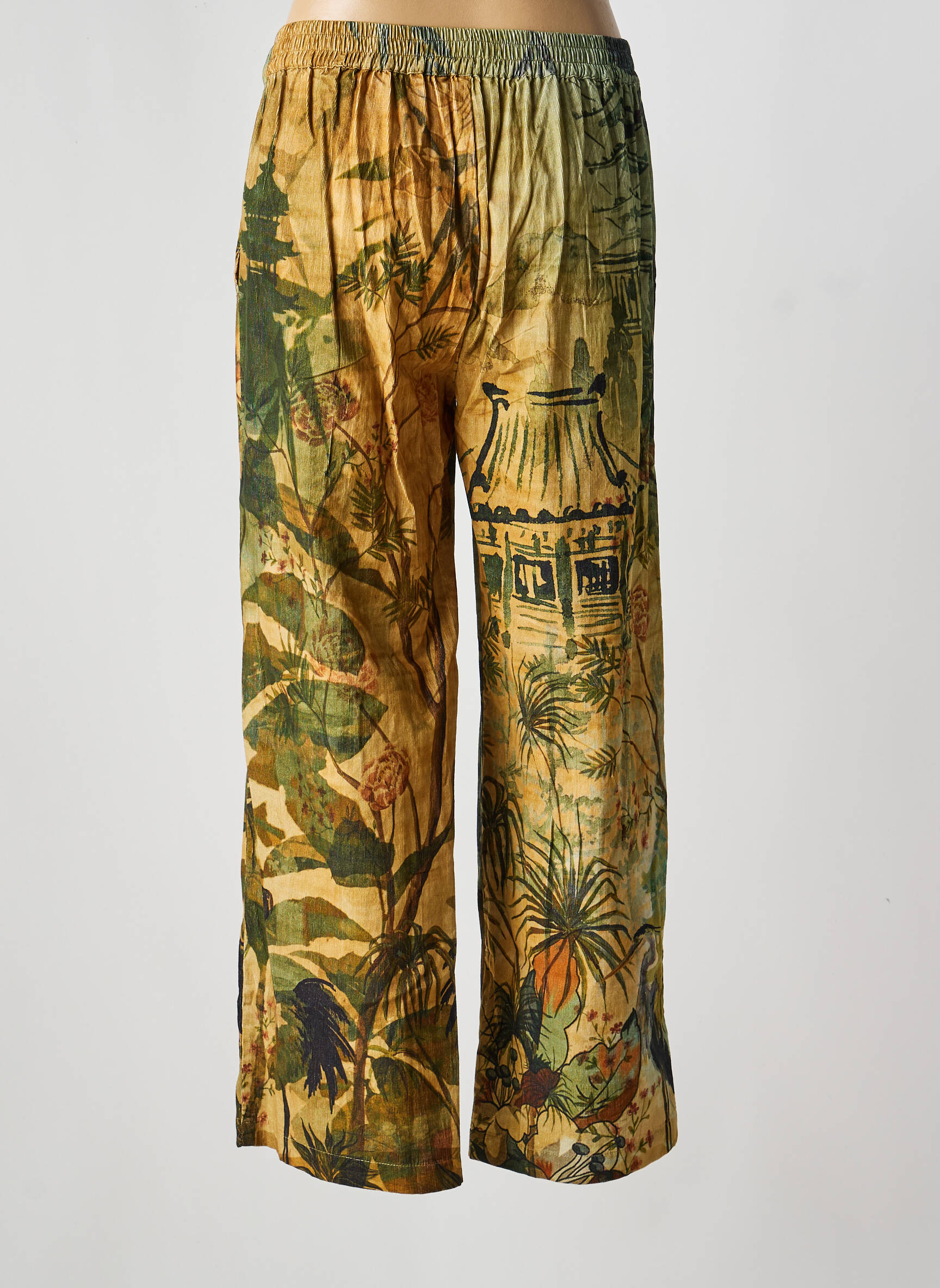 Pantalon droit tissage popeline taille normale vert ORIENTIQUE NATURALLY femme