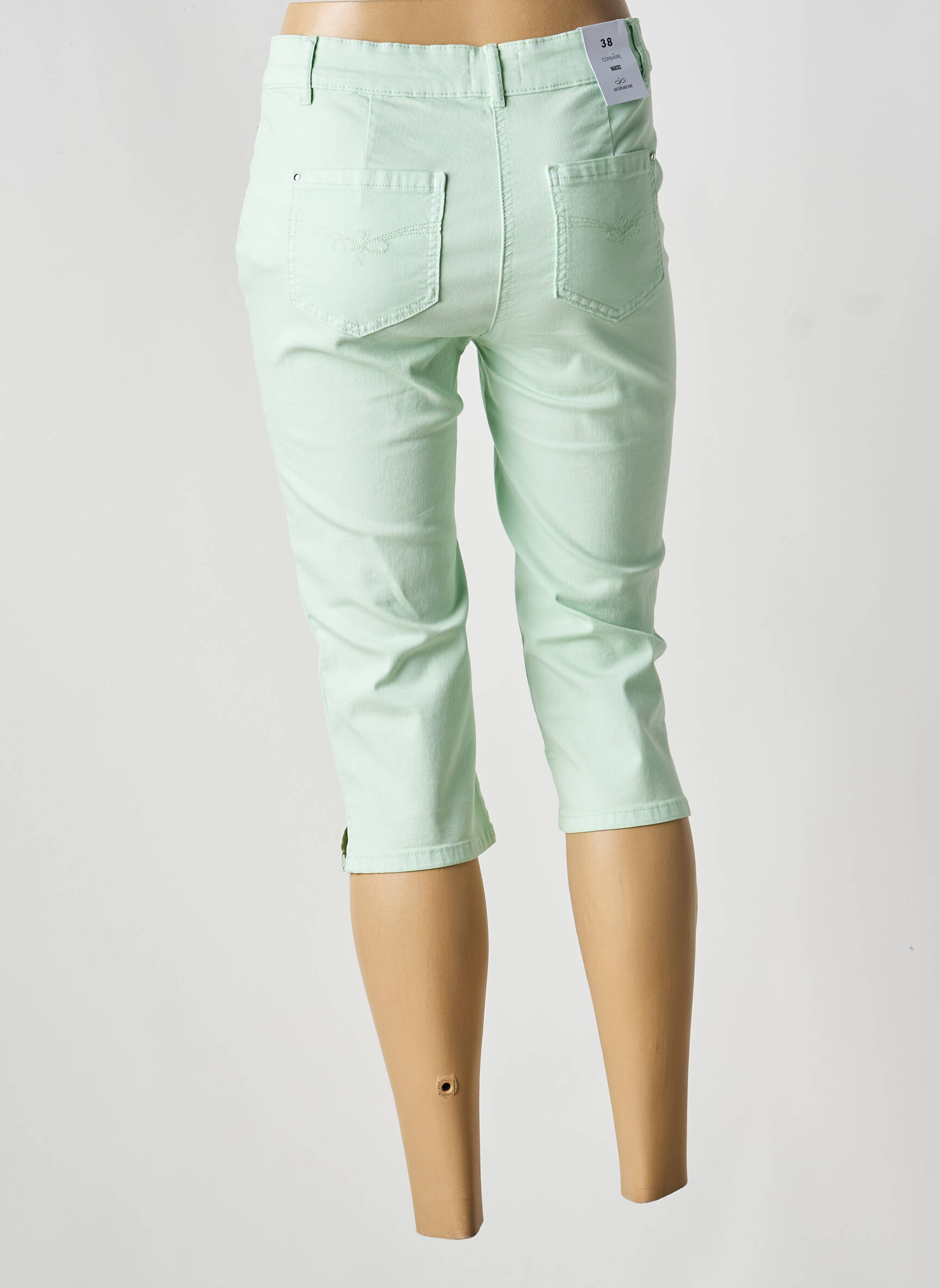 Corsaire tissage denim taille normale vert JULIE GUERLANDE femme