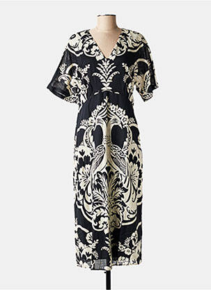 Robe longue imprimé fantaisie manches courtes noir JULIE GUERLANDE femme
