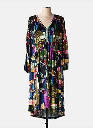 Robe mi-longue imprimé fantaisie manches longues violet ORIENTIQUE NATURALLY femme